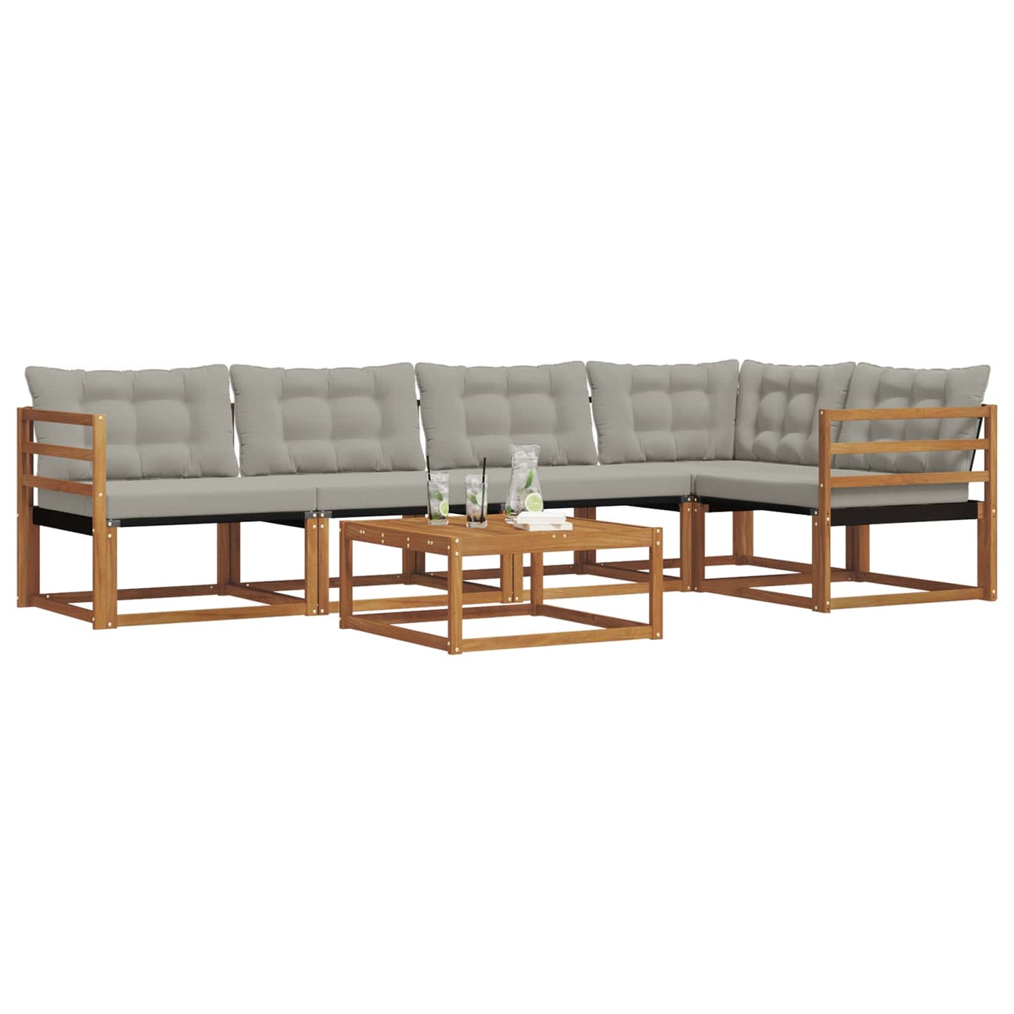 Outdoor-Sofagarnitur mit Kissen 6 pcs Natürlich und Hellgrau