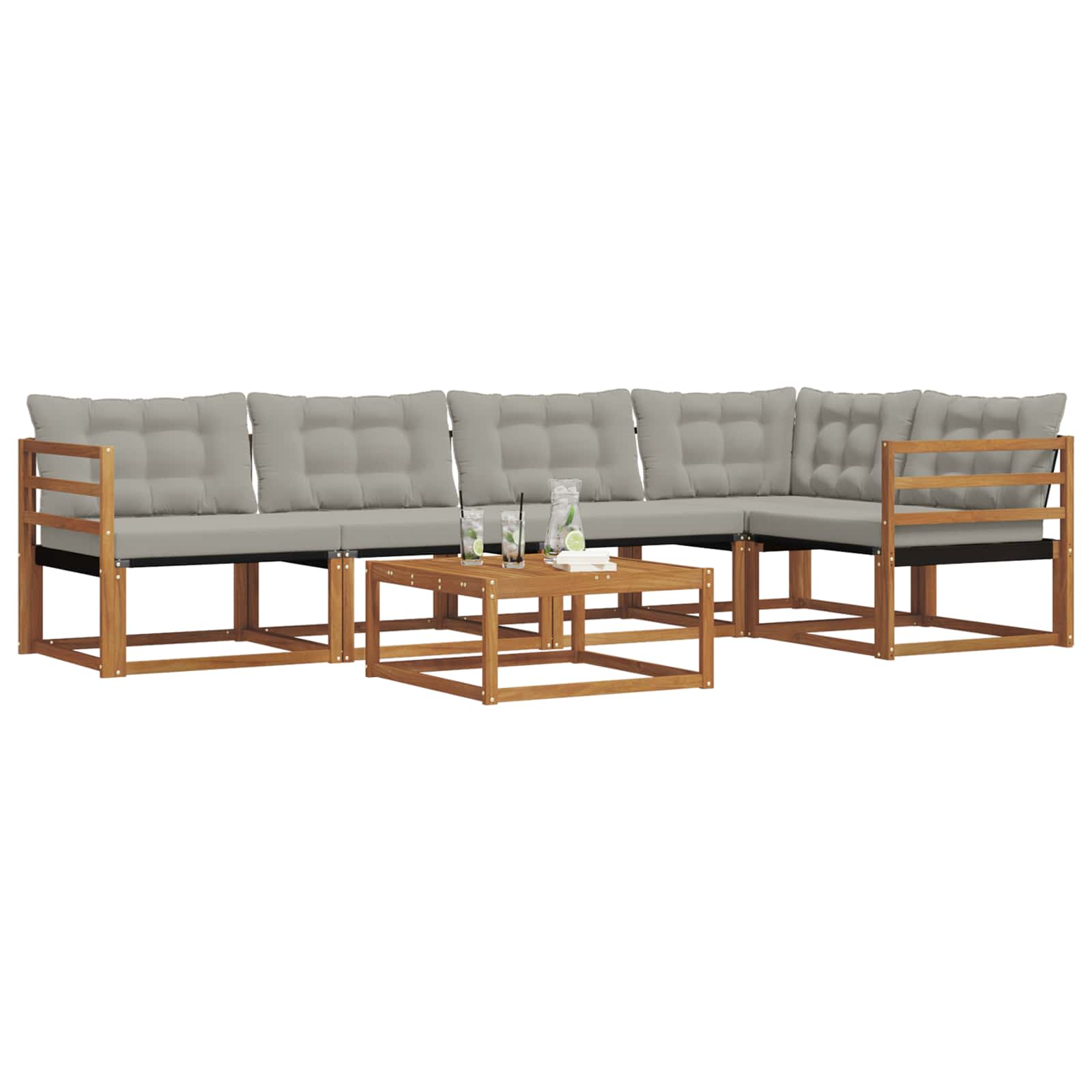 Outdoor-Sofagarnitur mit Kissen 6 pcs Natürlich und Hellgrau