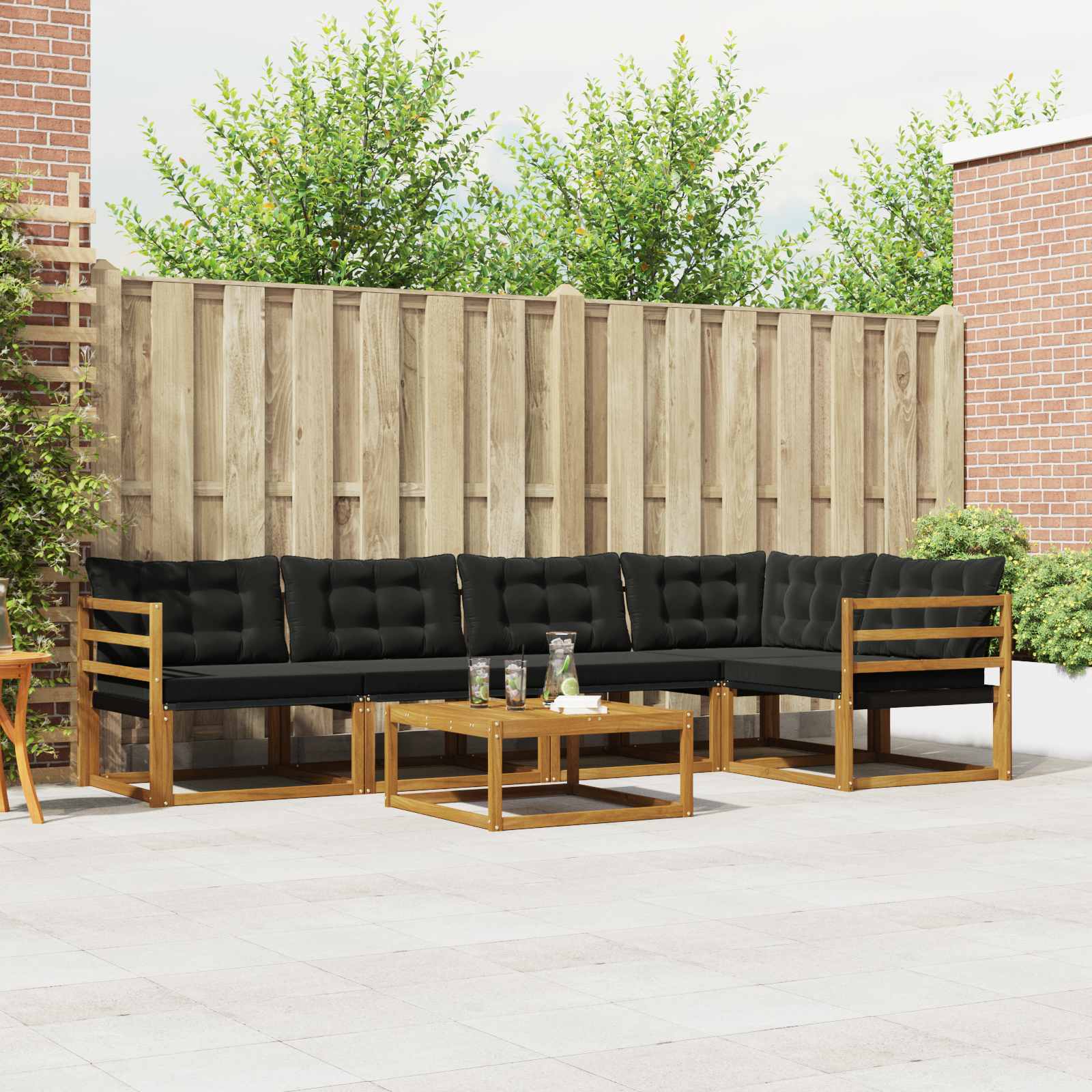 Outdoor-Sofagarnitur mit Kissen 6 pcs Natürlich und Schwarz