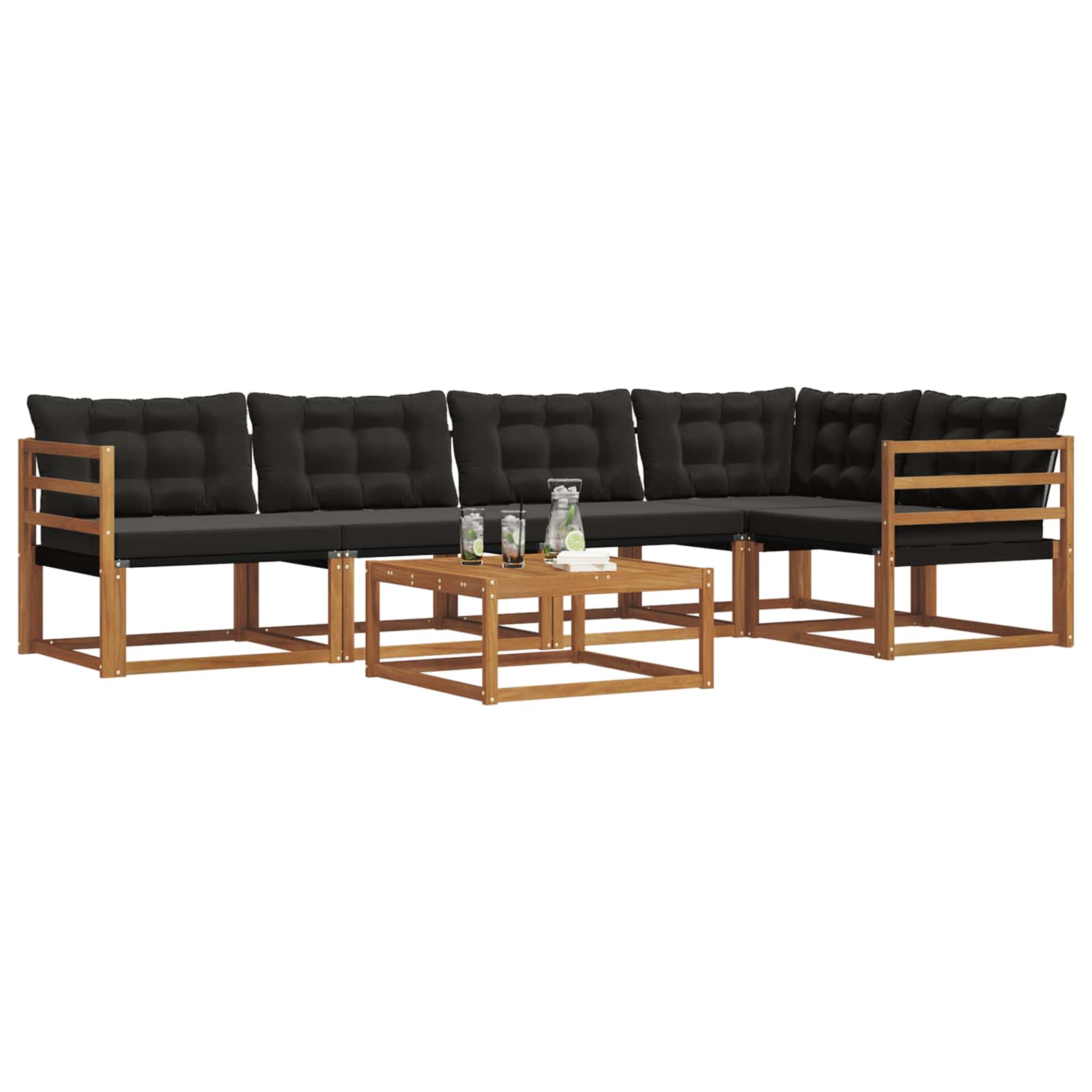 Outdoor-Sofagarnitur mit Kissen 6 pcs Natürlich und Schwarz