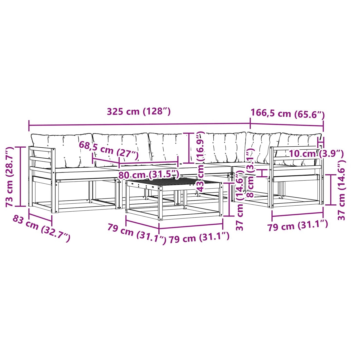Outdoor-Sofagarnitur mit Kissen 6 pcs Natürlich und Schwarz