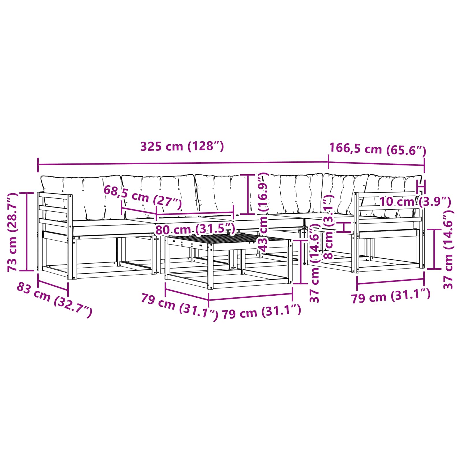 Outdoor-Sofagarnitur mit Kissen 6 pcs Natürlich und Schwarz