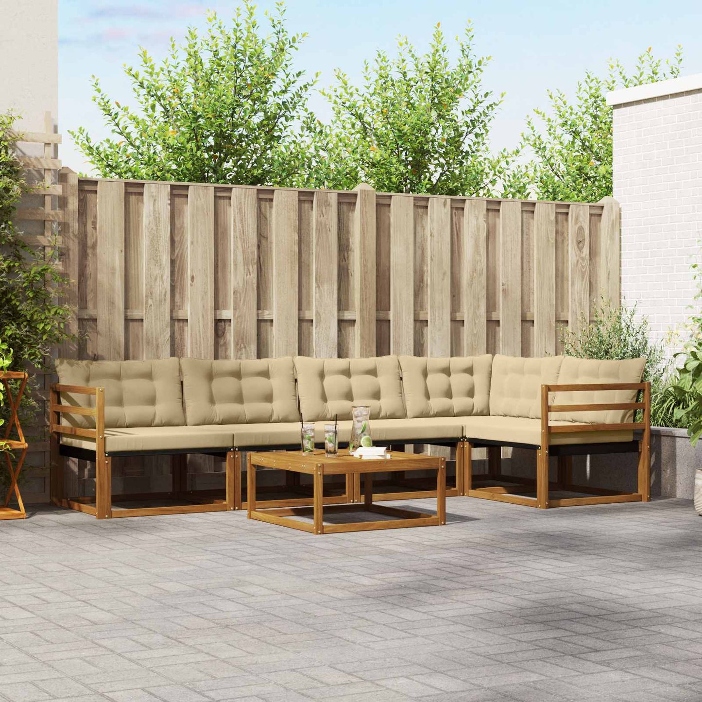 Outdoor-Sofagarnitur mit Kissen 6 pcs Natur und Beige