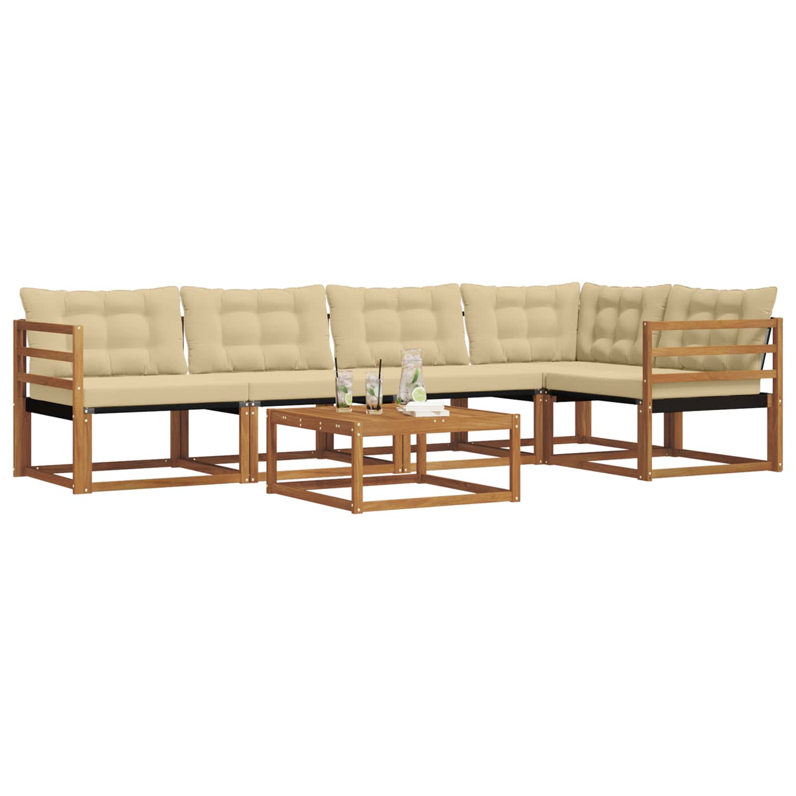 Outdoor-Sofagarnitur mit Kissen 6 pcs Natur und Beige
