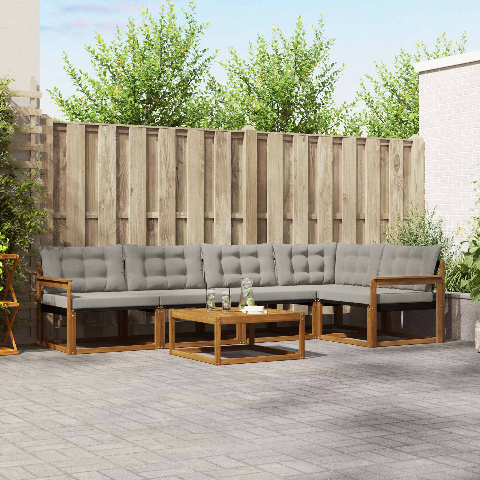 Outdoor-Sofagarnitur mit Kissen 6 pcs Natürlich und Hellgrau