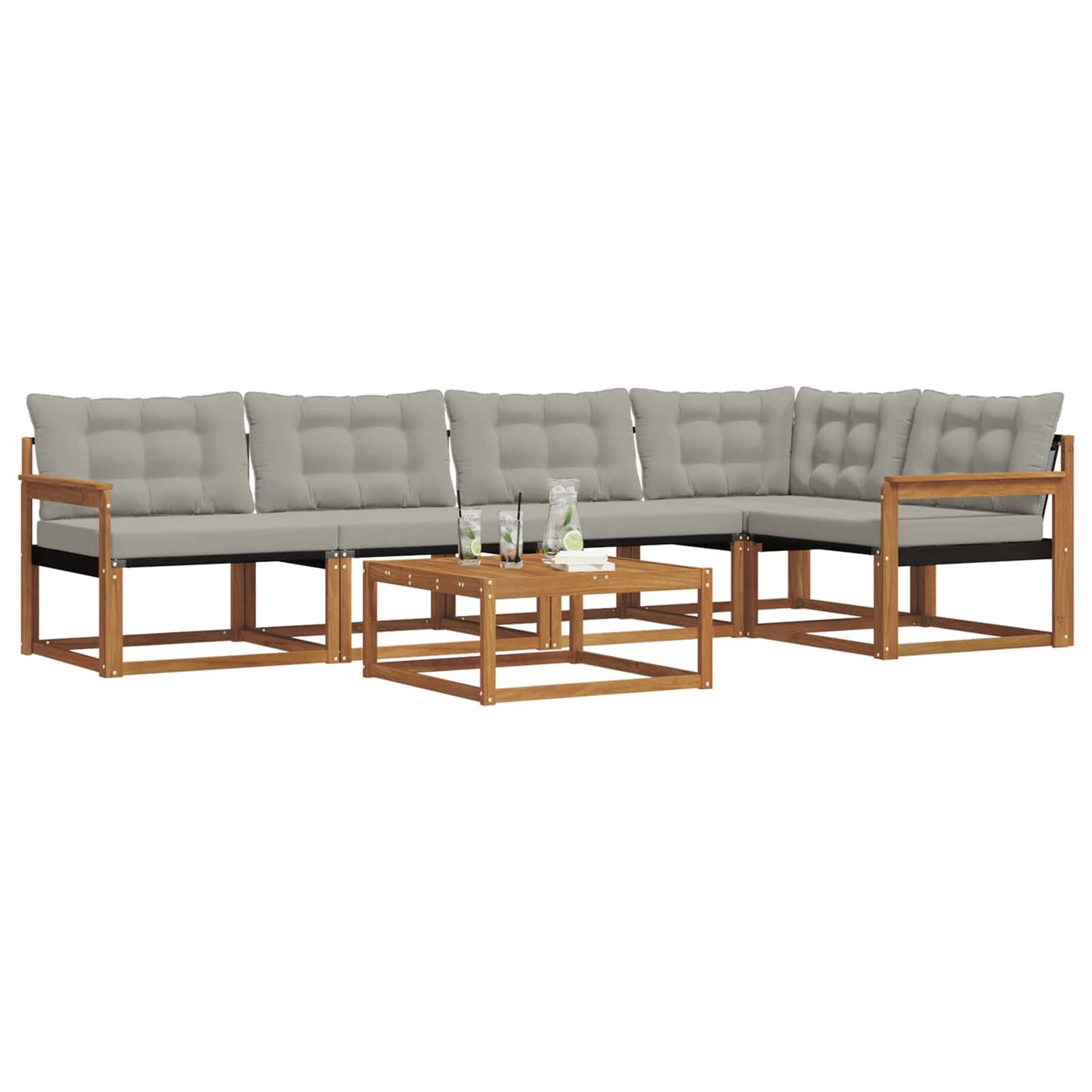 Outdoor-Sofagarnitur mit Kissen 6 pcs Natürlich und Hellgrau