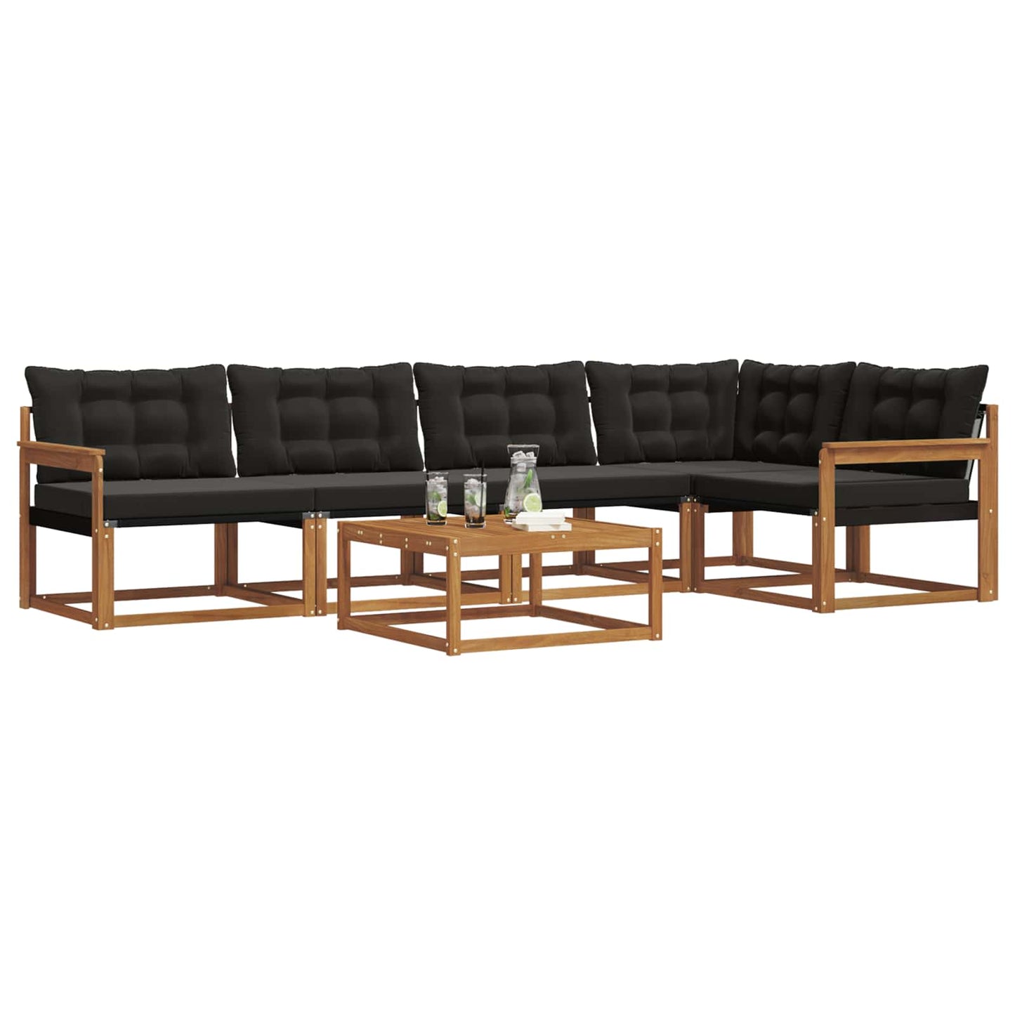 Outdoor-Sofagarnitur mit Kissen 6 pcs Natürlich und Schwarz