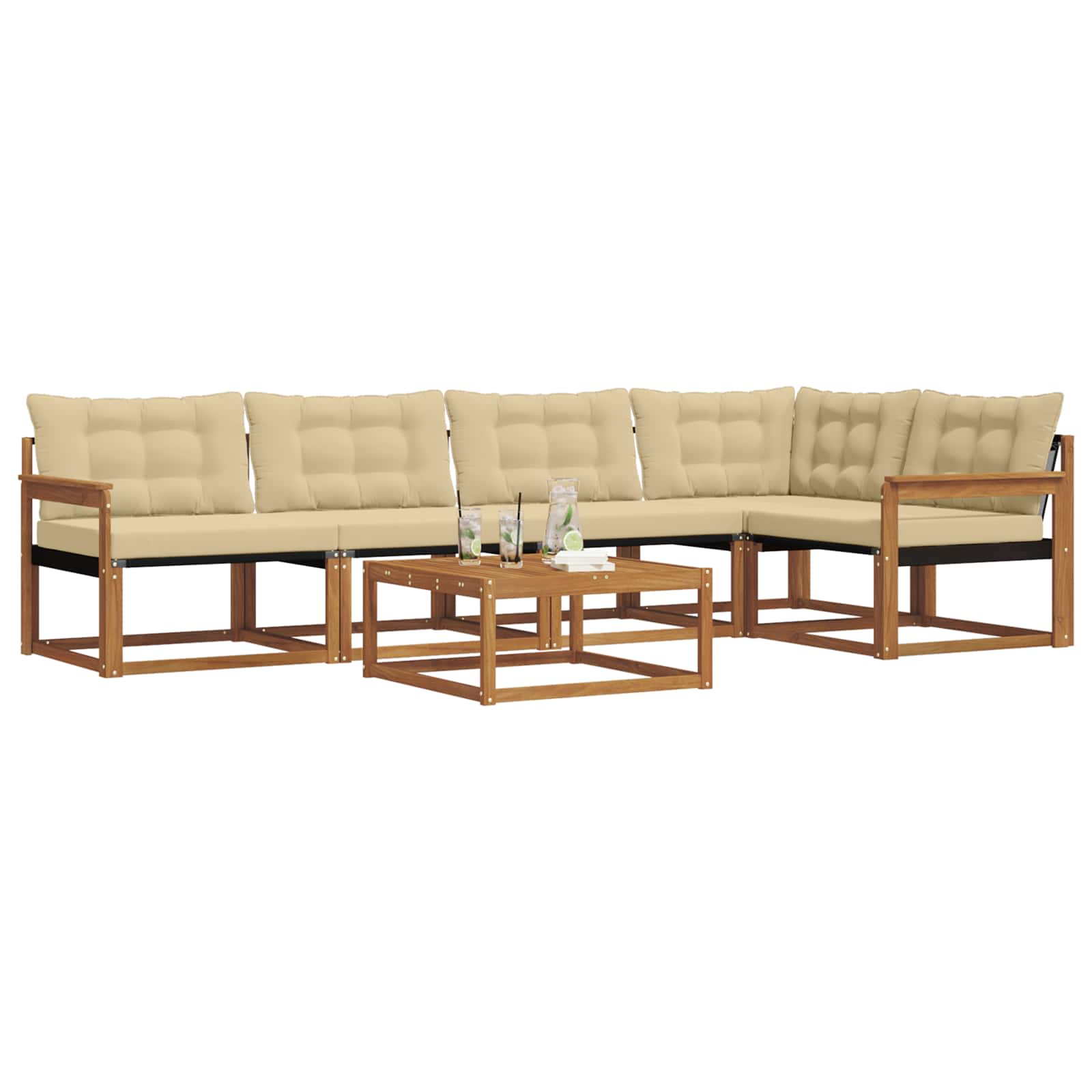 Outdoor-Sofagarnitur mit Kissen 6 pcs Natur und Beige