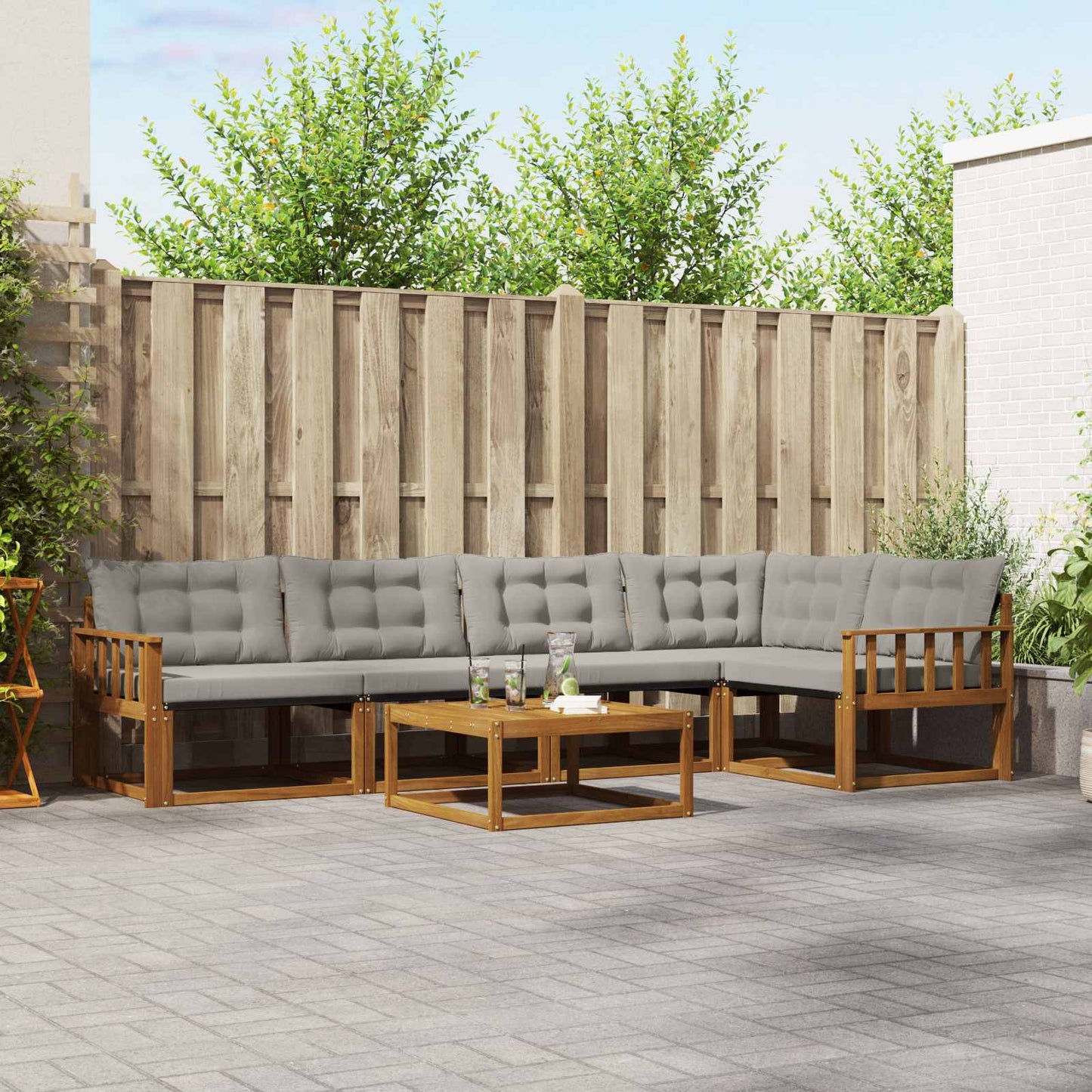 Outdoor-Sofagarnitur mit Kissen 6 pcs Natürlich und Hellgrau