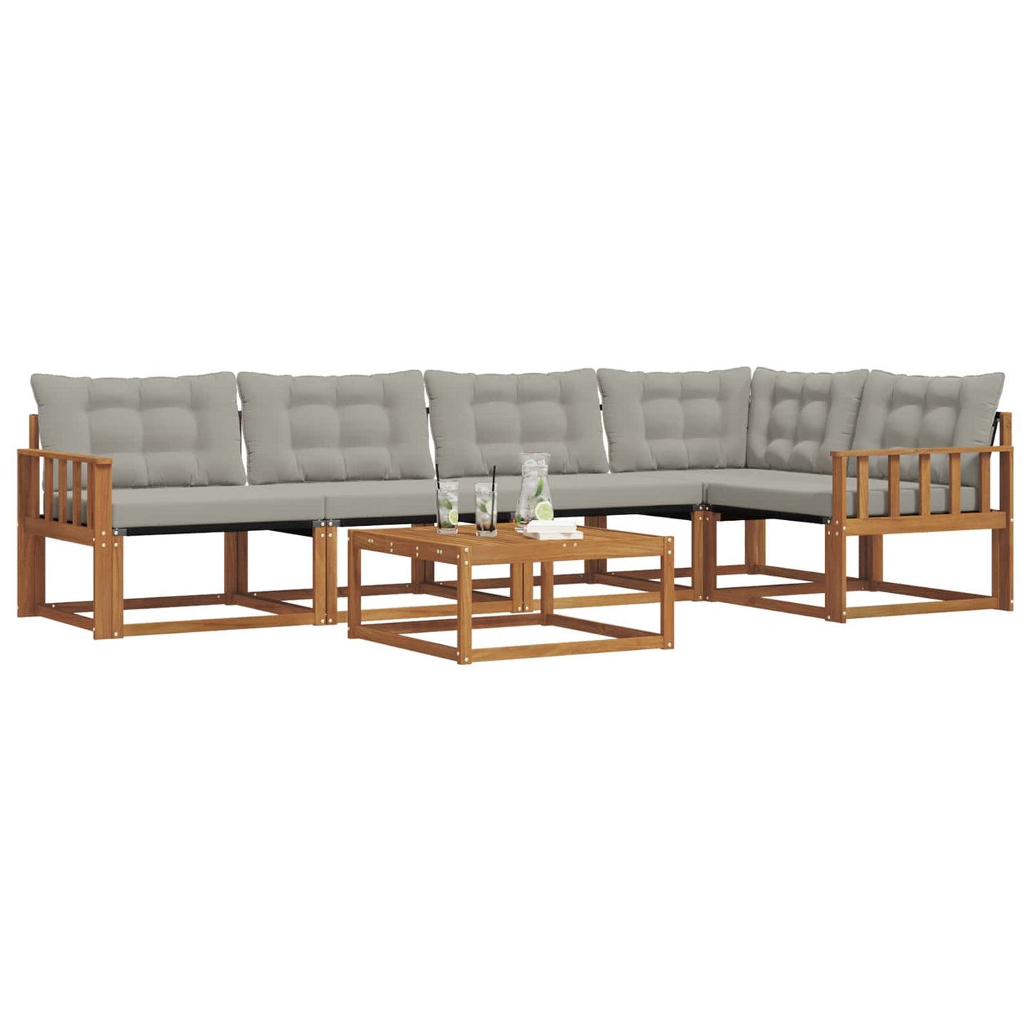 Outdoor-Sofagarnitur mit Kissen 6 pcs Natürlich und Hellgrau