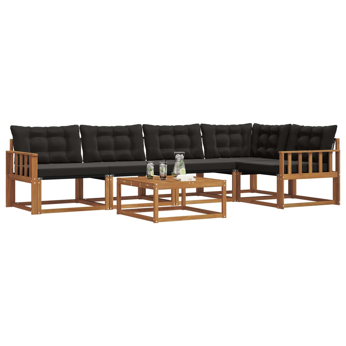 Outdoor-Sofagarnitur mit Kissen 6 pcs Natürlich und Schwarz