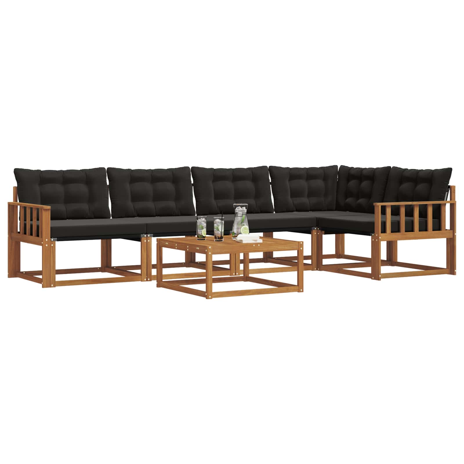 Outdoor-Sofagarnitur mit Kissen 6 pcs Natürlich und Schwarz