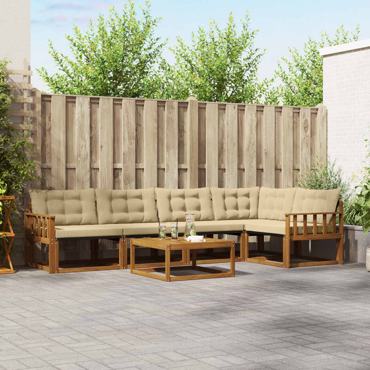 Outdoor-Sofagarnitur mit Kissen 6 pcs Natur und Beige