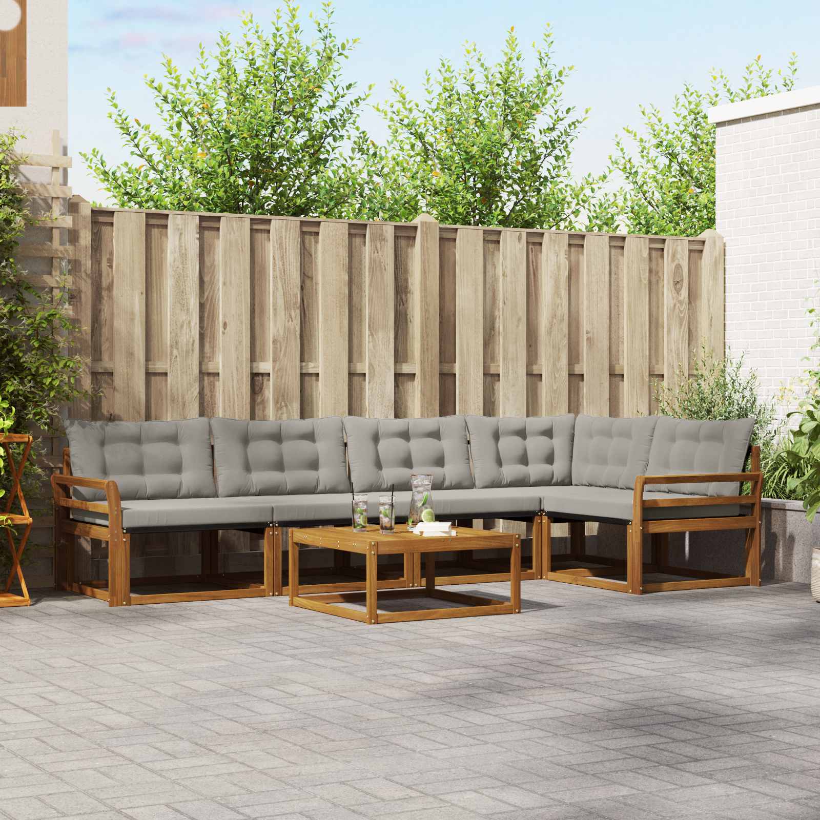 Outdoor-Sofagarnitur mit Kissen 6 pcs Natürlich und Hellgrau