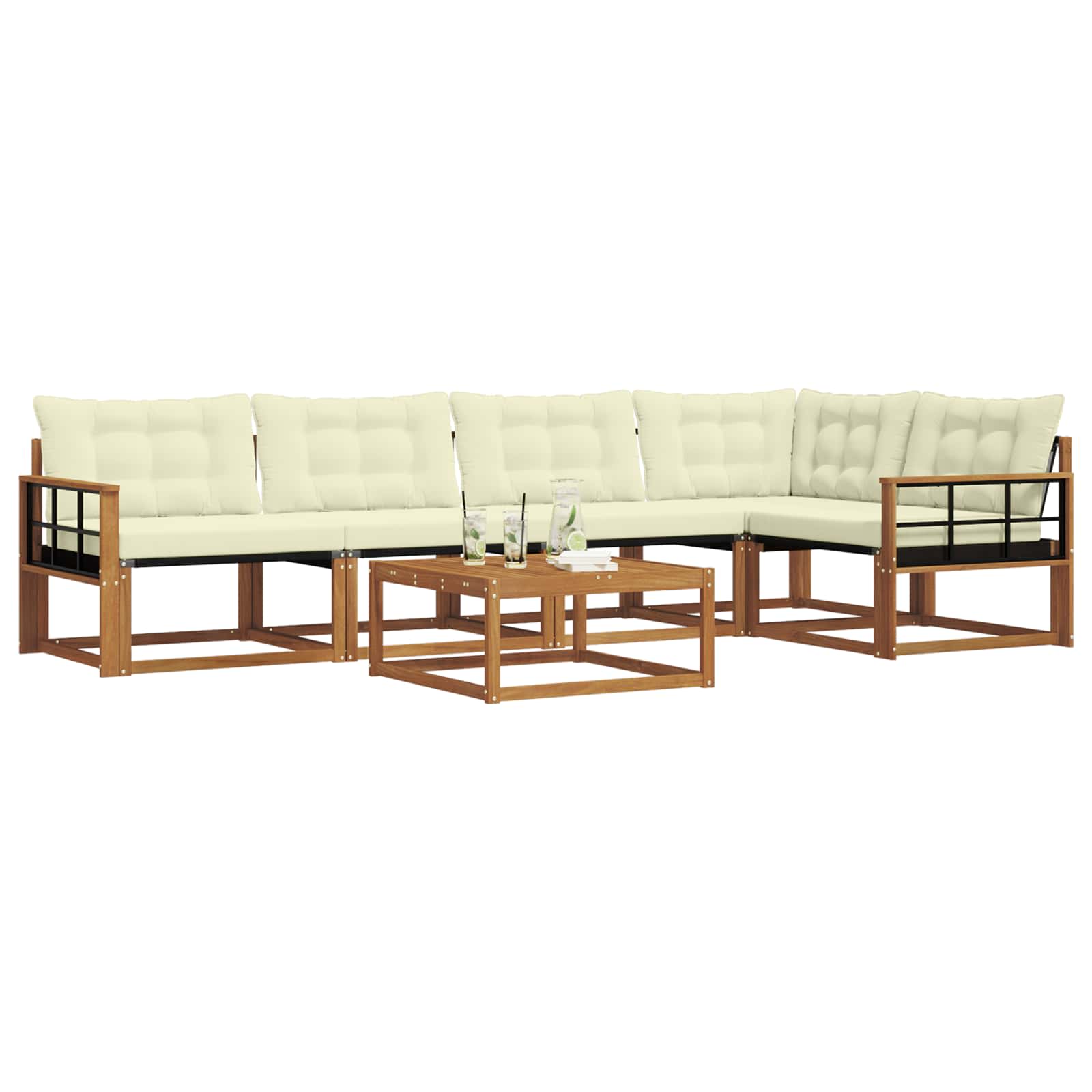 Outdoor-Sofagarnitur mit Kissen 6 pcs Natur und Creme
