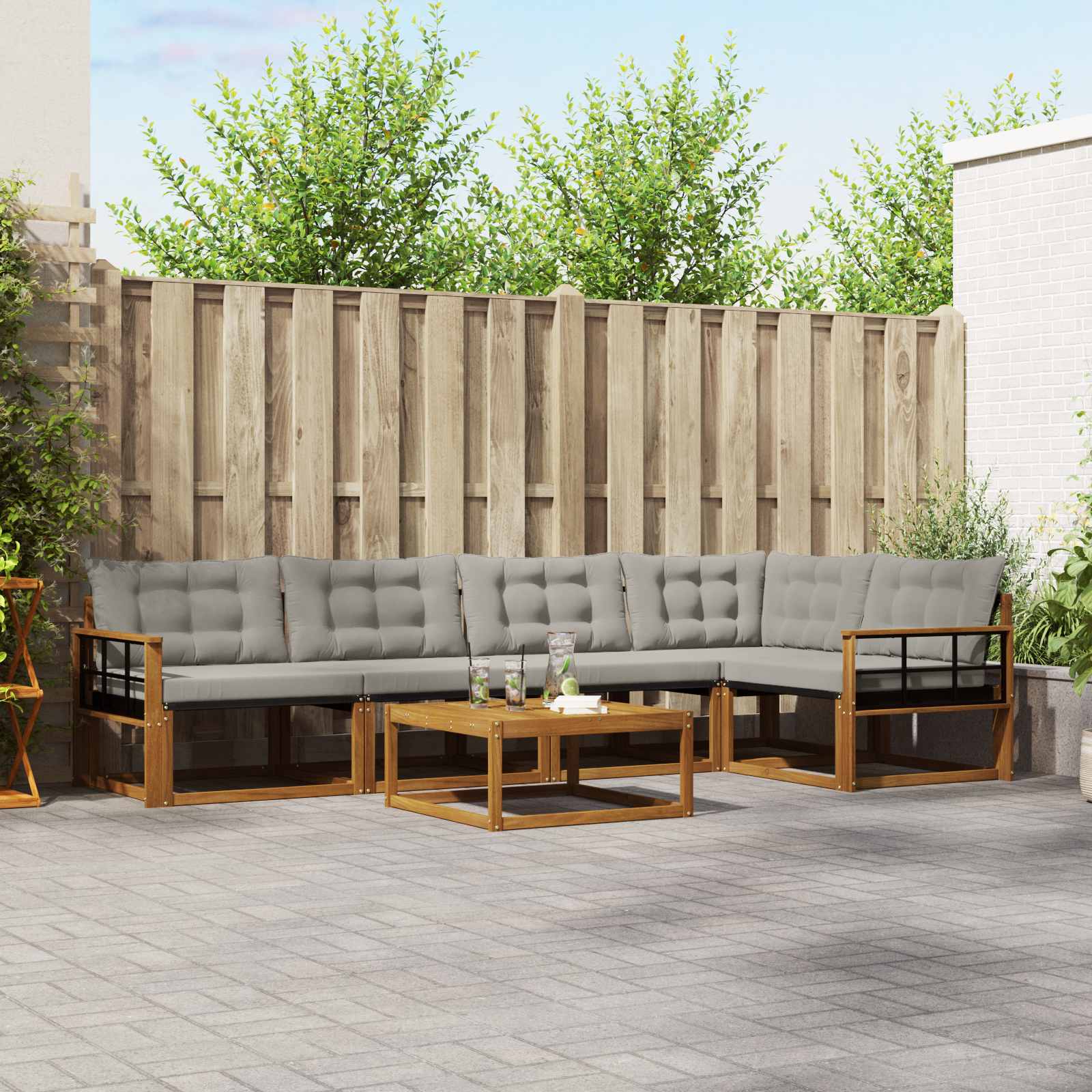 Outdoor-Sofagarnitur mit Kissen 6 pcs Natürlich und Hellgrau