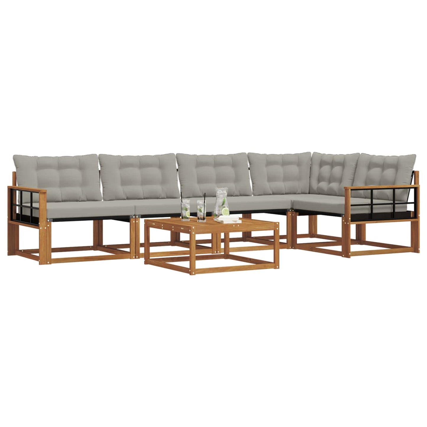 Outdoor-Sofagarnitur mit Kissen 6 pcs Natürlich und Hellgrau