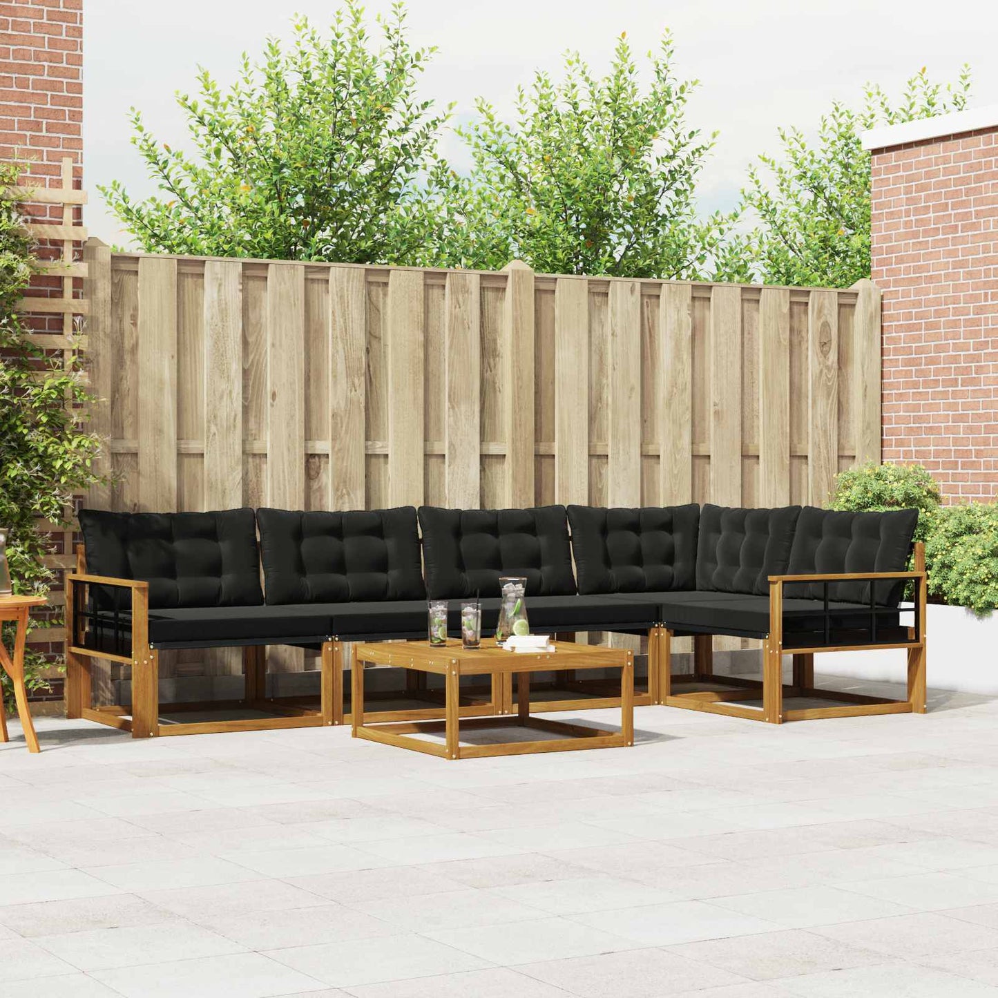 Outdoor-Sofagarnitur mit Kissen 6 pcs Natürlich und Schwarz