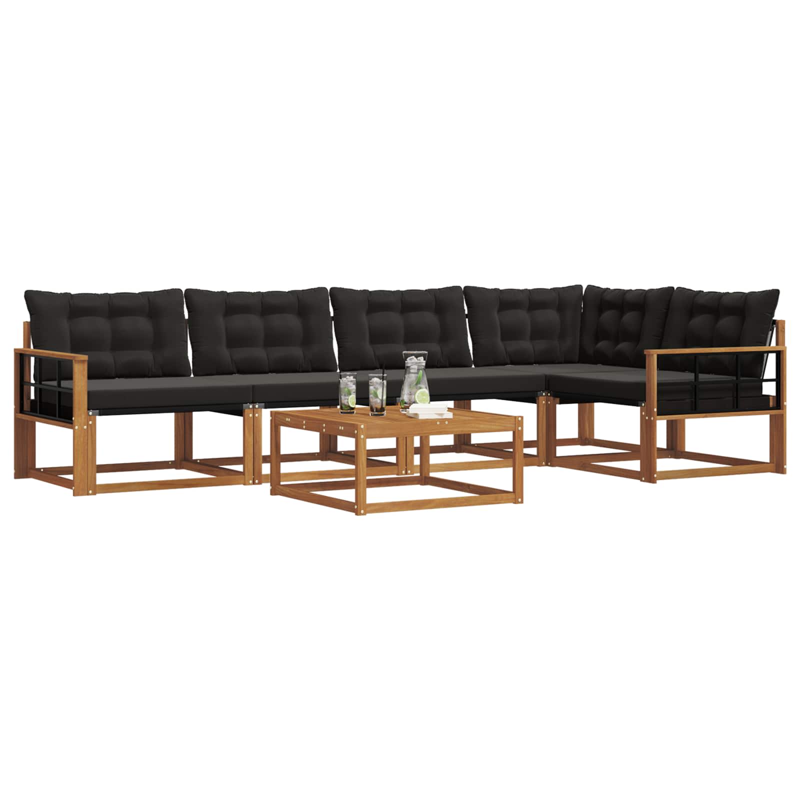 Outdoor-Sofagarnitur mit Kissen 6 pcs Natürlich und Schwarz