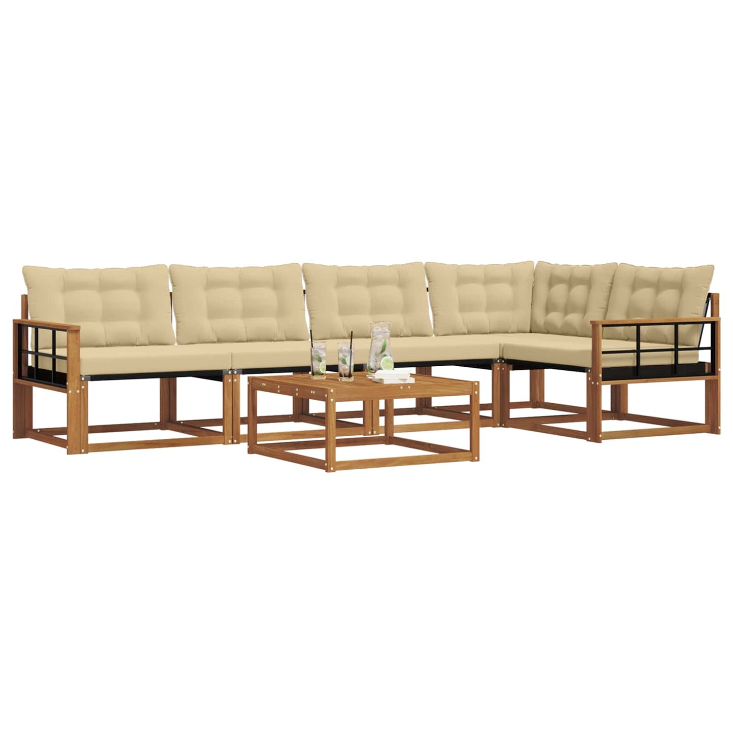 Outdoor-Sofagarnitur mit Kissen 6 pcs Natur und Beige