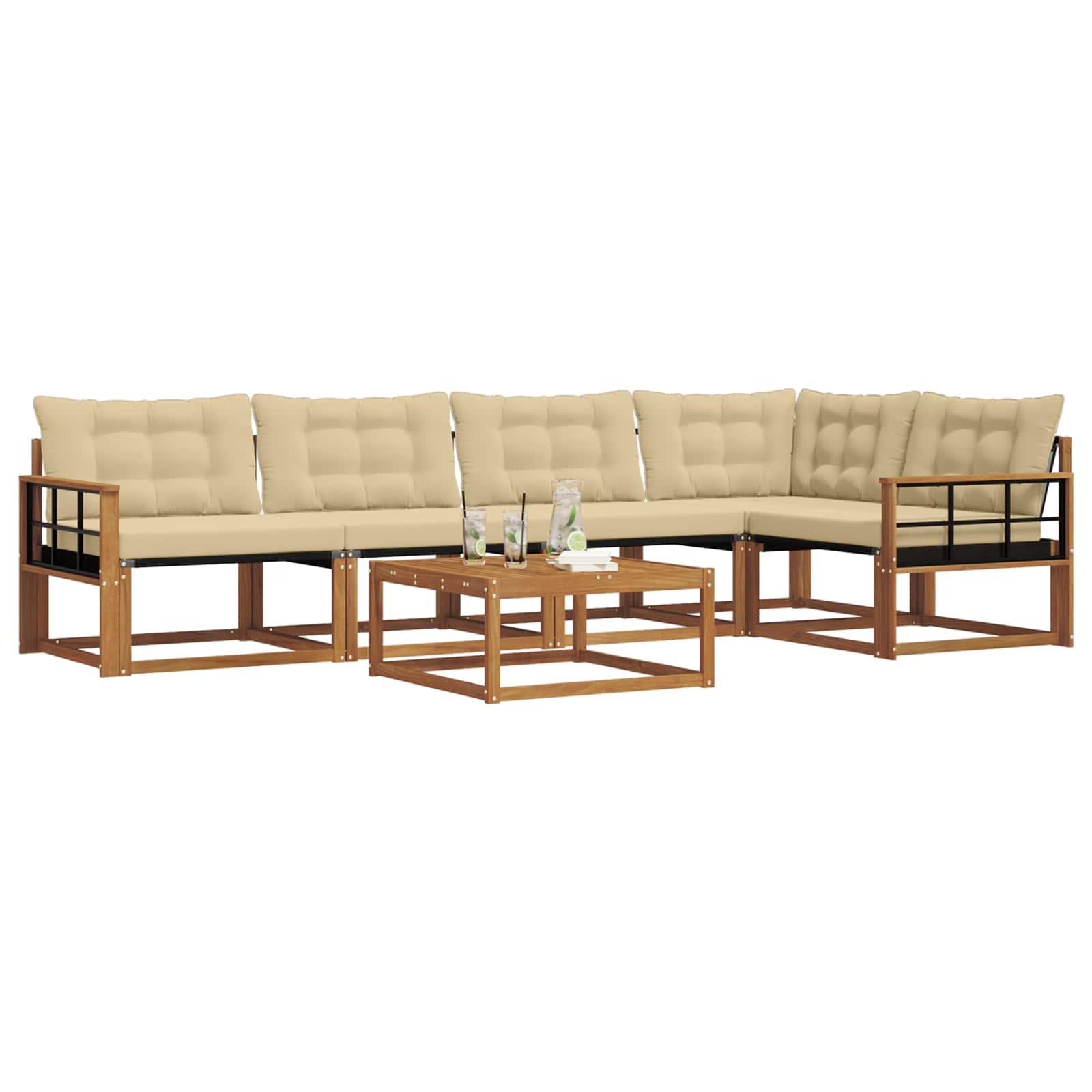 Outdoor-Sofagarnitur mit Kissen 6 pcs Natur und Beige