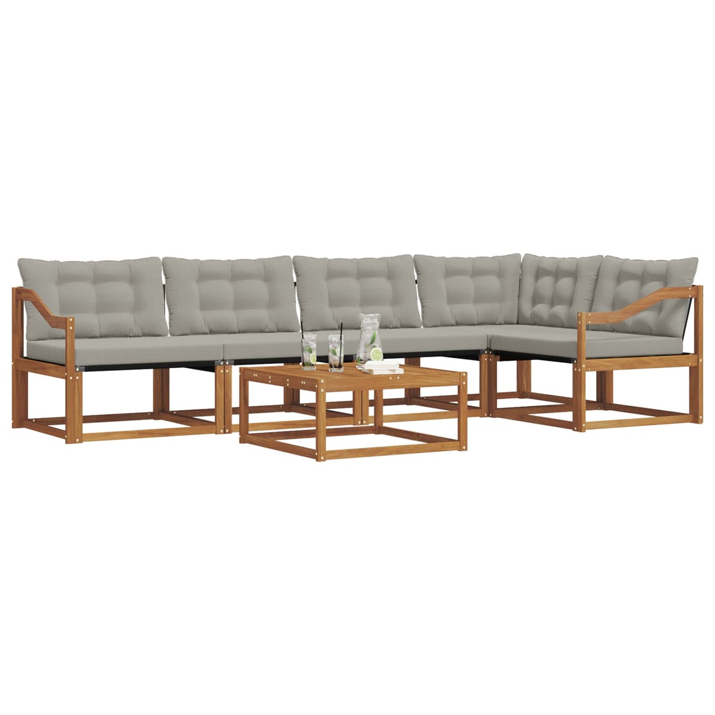Outdoor-Sofagarnitur mit Kissen 6 pcs Natürlich und Hellgrau