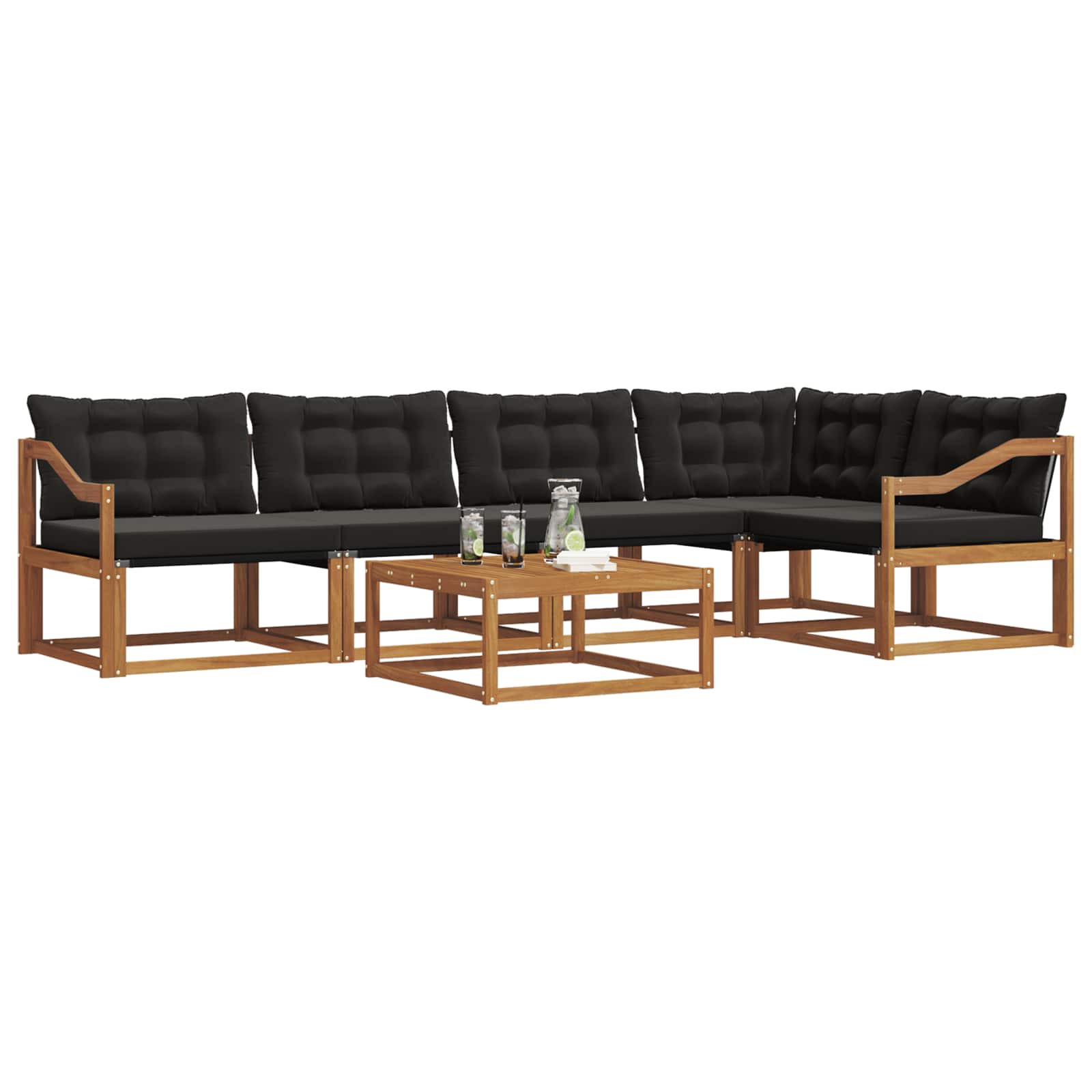 Outdoor-Sofagarnitur mit Kissen 6 pcs Natürlich und Schwarz