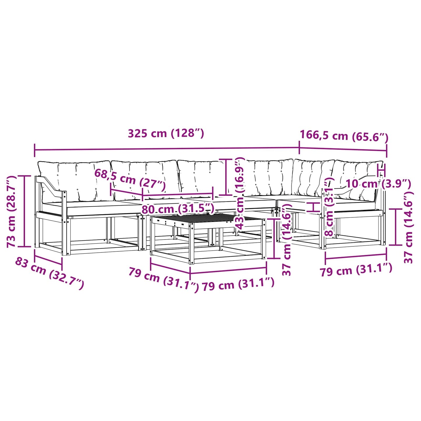 Outdoor-Sofagarnitur mit Kissen 6 pcs Natürlich und Schwarz
