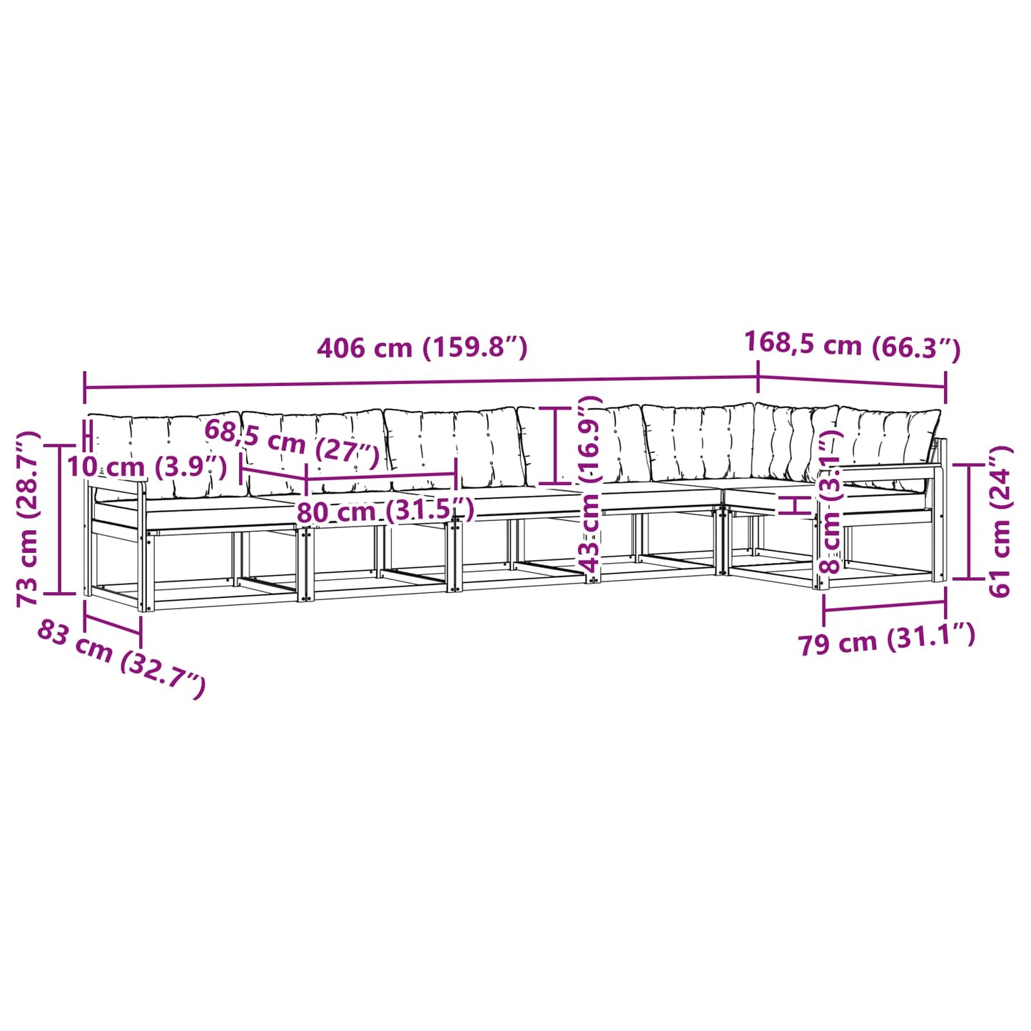 Outdoor-Sofagarnitur 6 stk. Natur und Creme