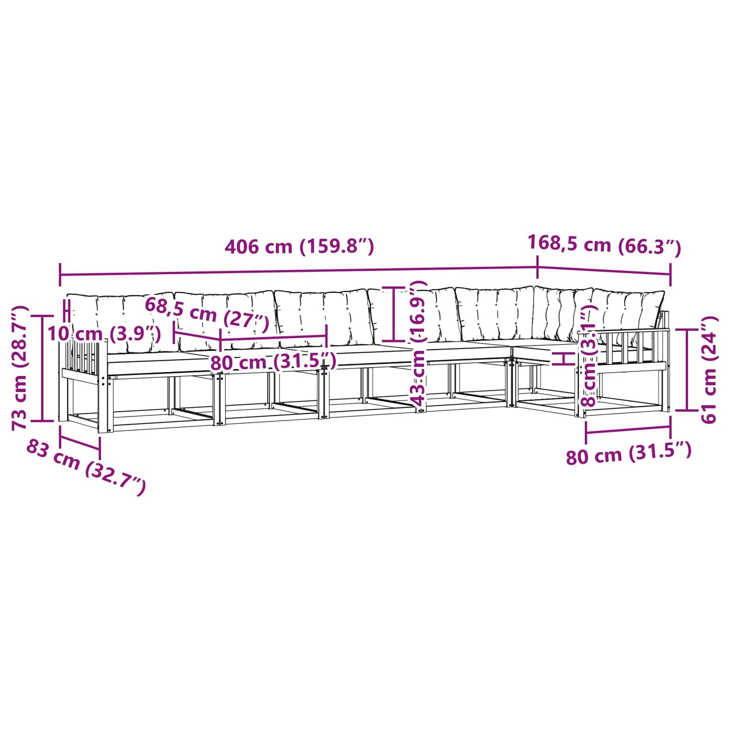 Outdoor-Sofagarnitur 6 stk. Natur und Creme