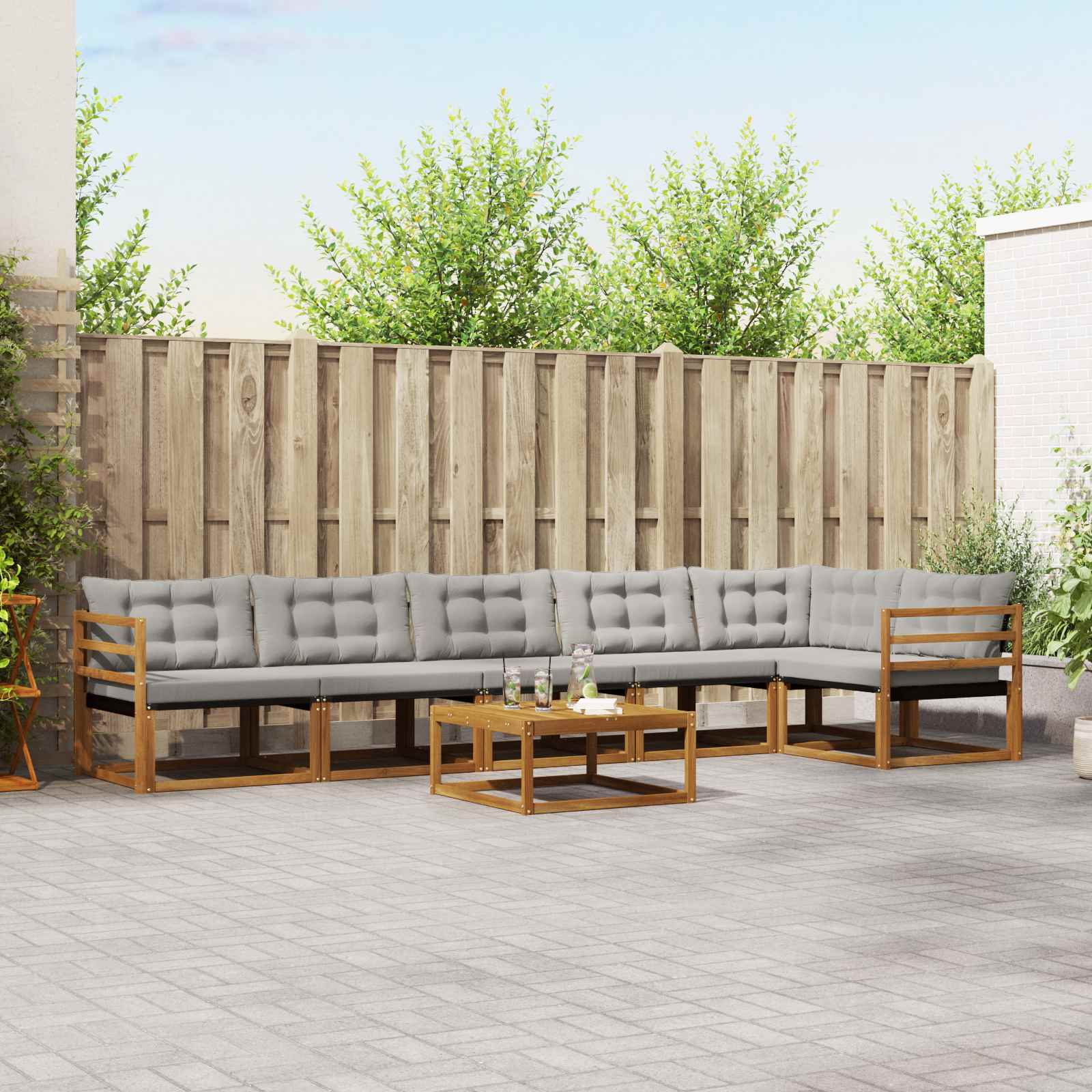 Outdoor-Sofagarnitur mit Kissen 7 pcs Natürlich und Hellgrau
