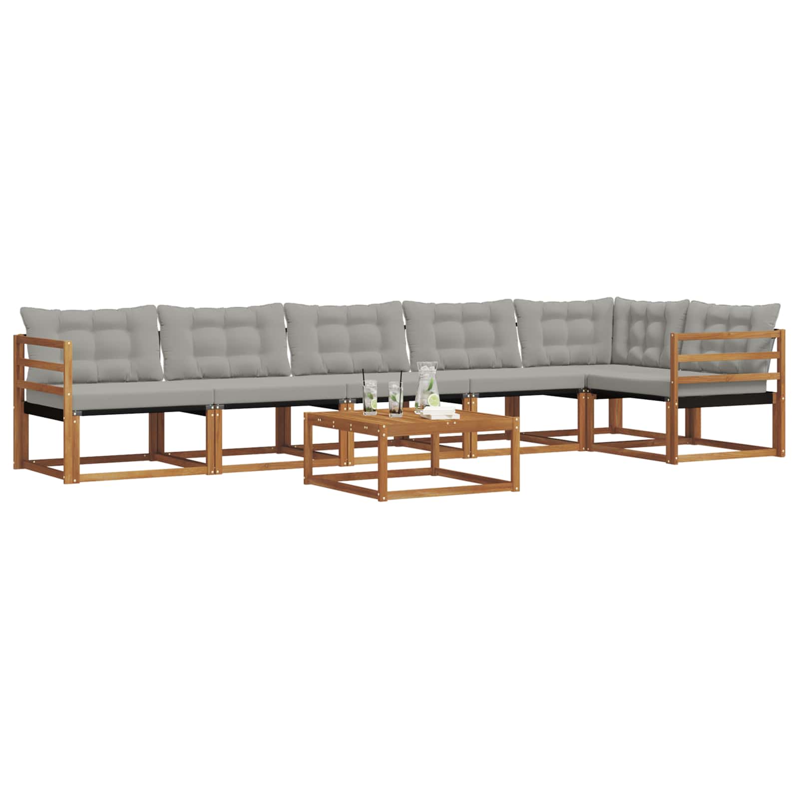 Outdoor-Sofagarnitur mit Kissen 7 pcs Natürlich und Hellgrau