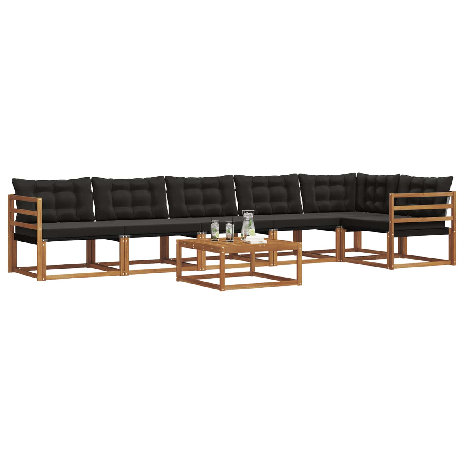Outdoor-Sofagarnitur mit Kissen 7 pcs Natürlich und Schwarz