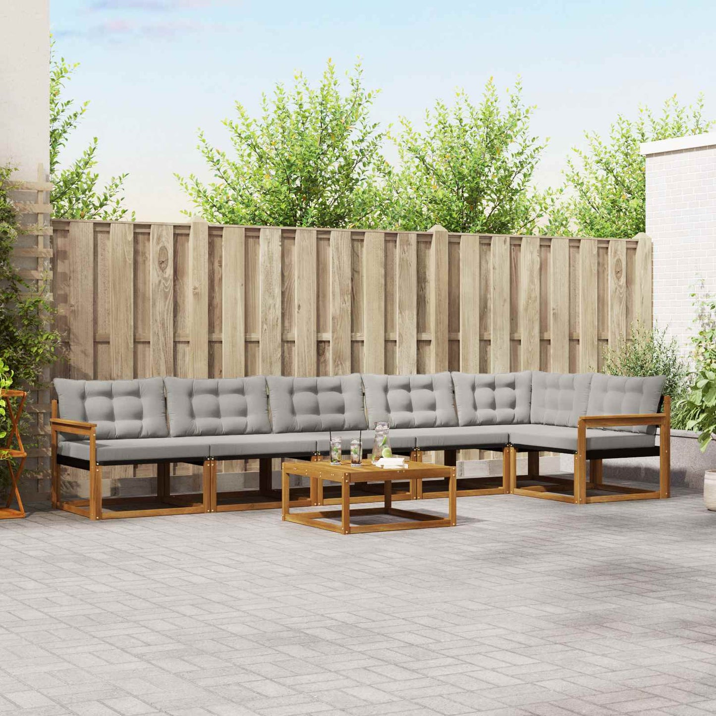 Outdoor-Sofagarnitur mit Kissen 7 pcs Natürlich und Hellgrau