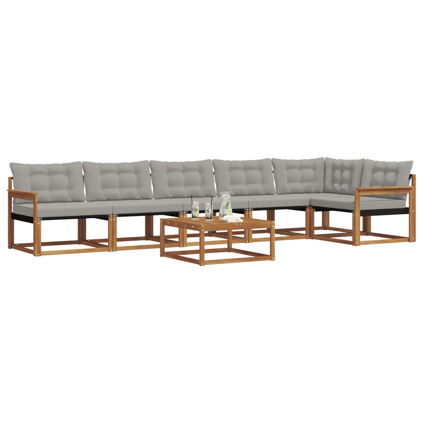 Outdoor-Sofagarnitur mit Kissen 7 pcs Natürlich und Hellgrau