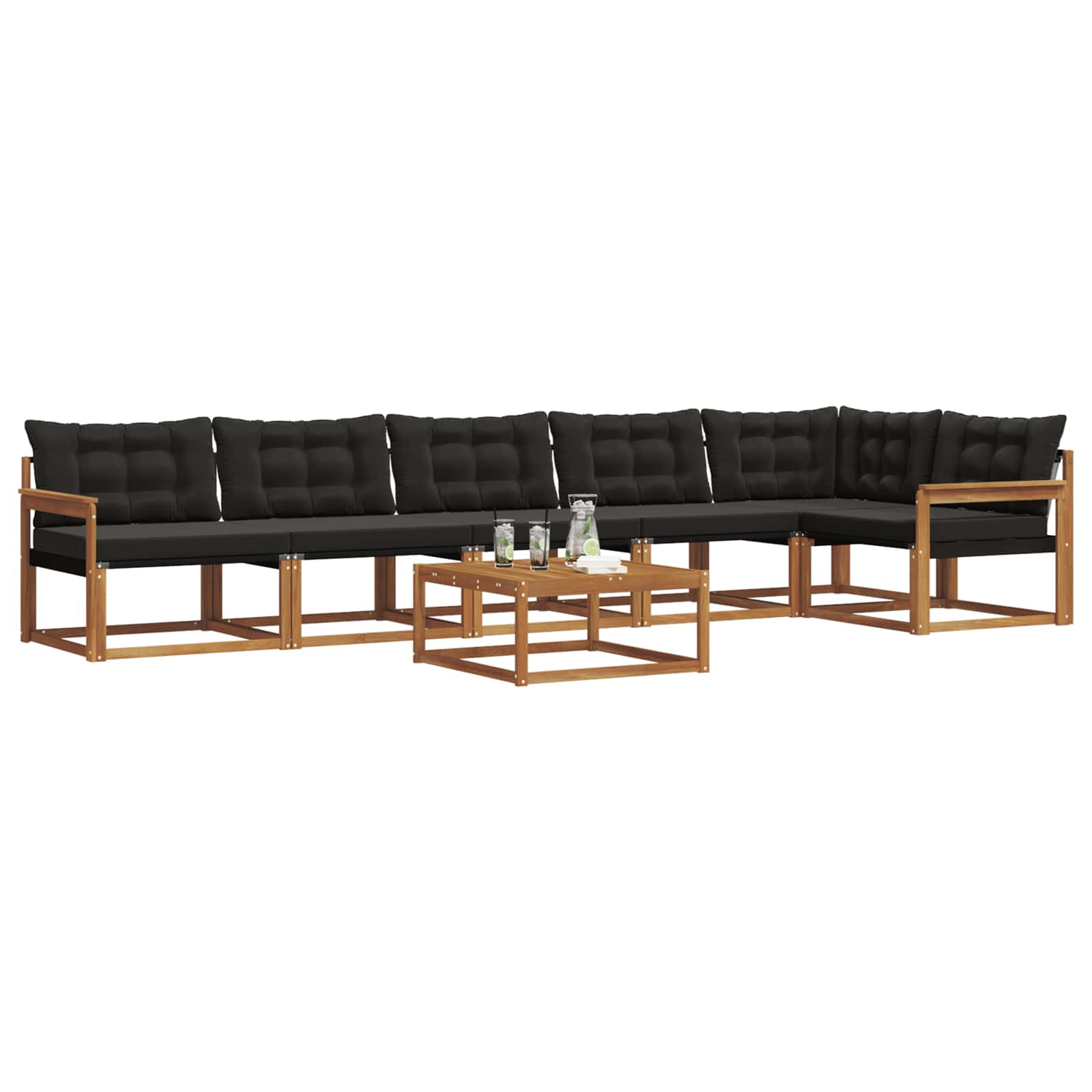 Outdoor-Sofagarnitur mit Kissen 7 pcs Natürlich und Schwarz