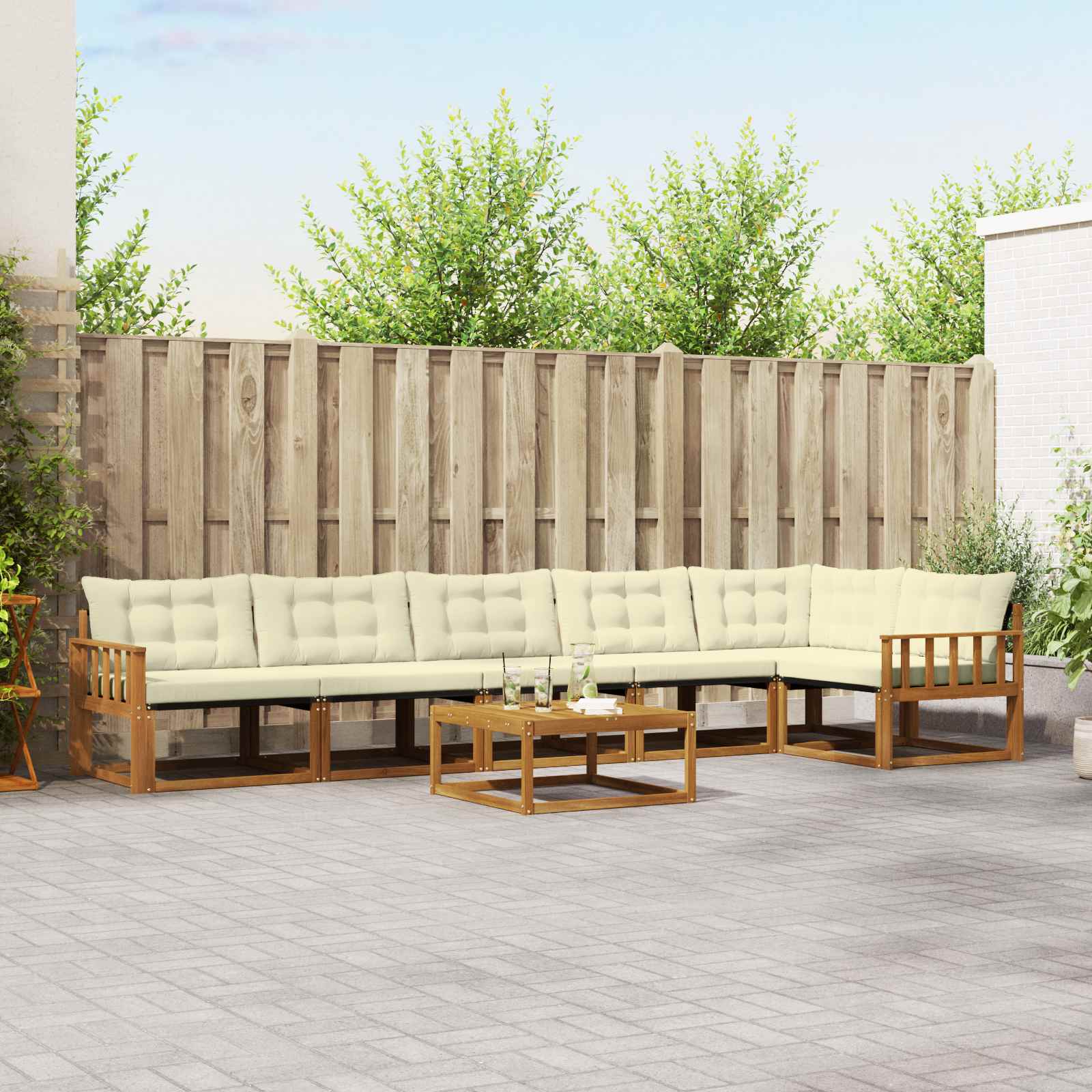 Outdoor-Sofagarnitur mit Kissen 7 pcs Natur und Creme