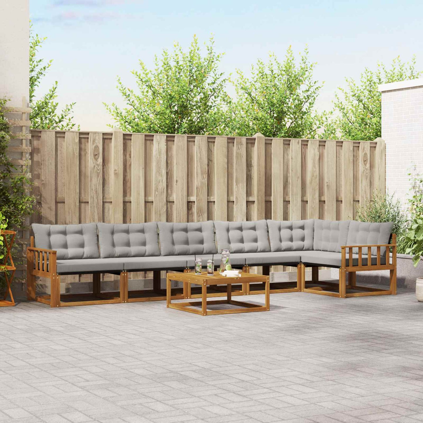 Outdoor-Sofagarnitur mit Kissen 7 pcs Natürlich und Hellgrau