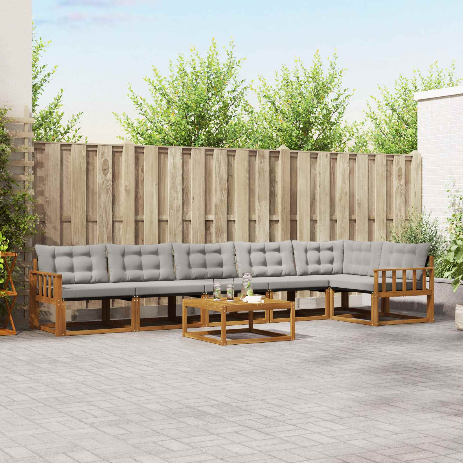 Outdoor-Sofagarnitur mit Kissen 7 pcs Natürlich und Hellgrau