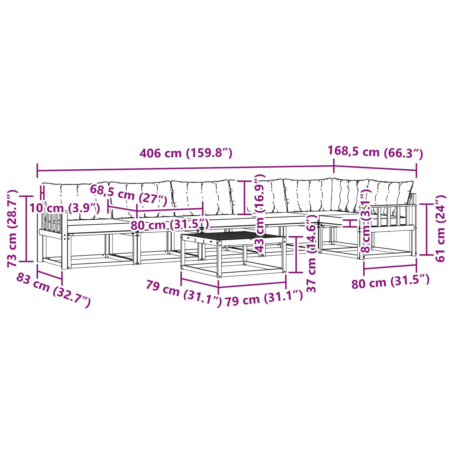 Outdoor-Sofagarnitur mit Kissen 7 pcs Natürlich und Hellgrau