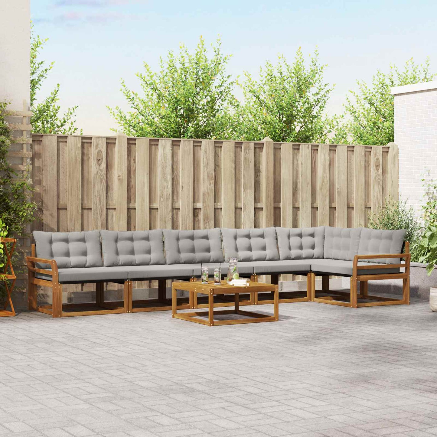 Outdoor-Sofagarnitur mit Kissen 7 pcs Natürlich und Hellgrau