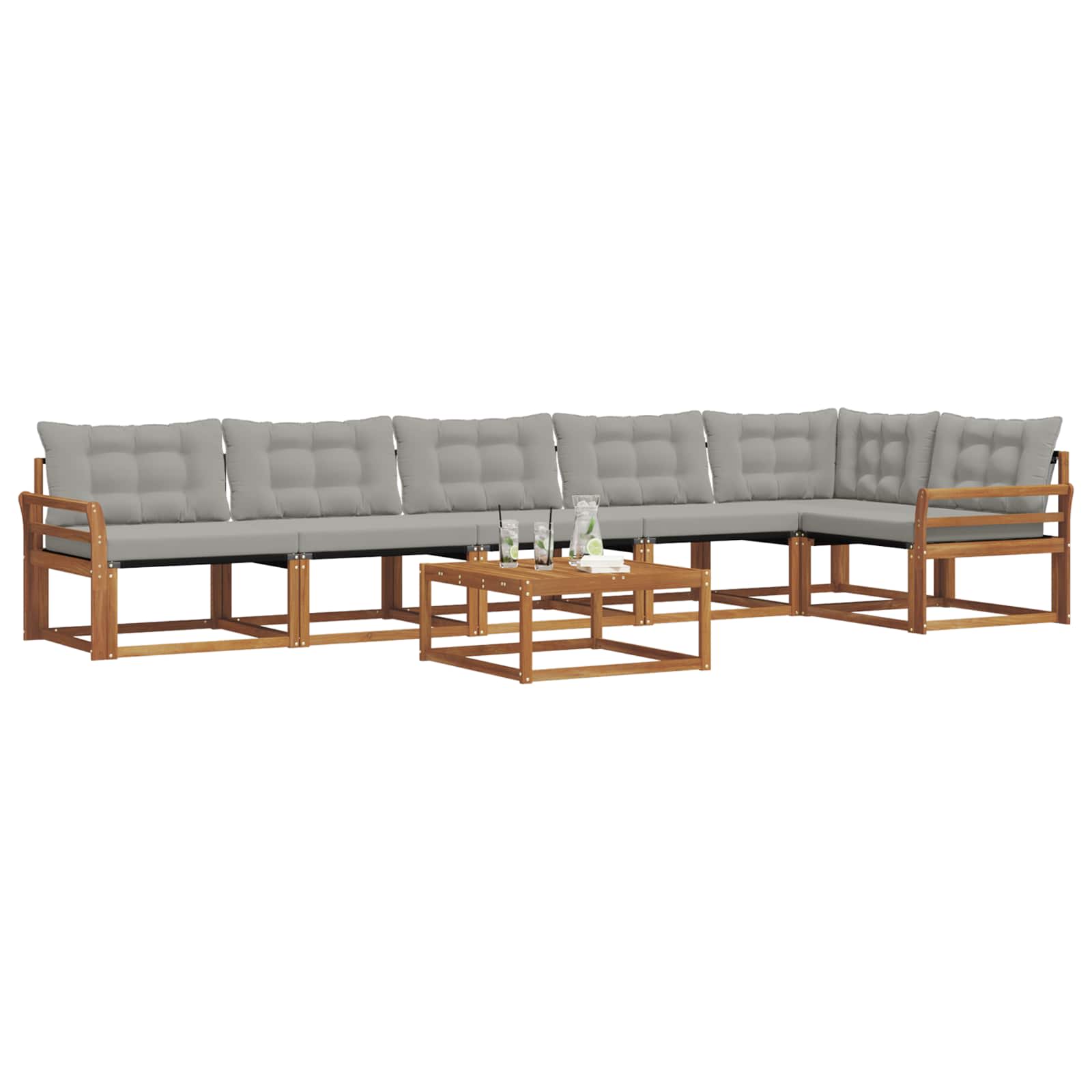 Outdoor-Sofagarnitur mit Kissen 7 pcs Natürlich und Hellgrau
