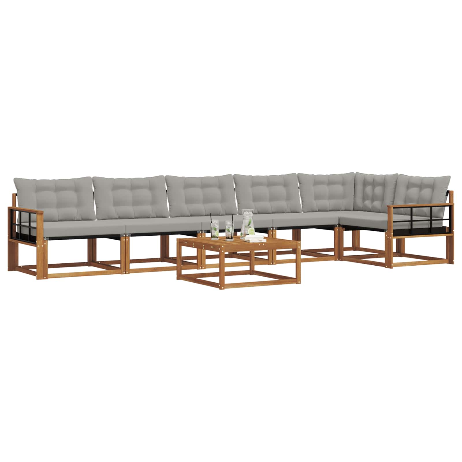 Outdoor-Sofagarnitur mit Kissen 7 pcs Natürlich und Hellgrau