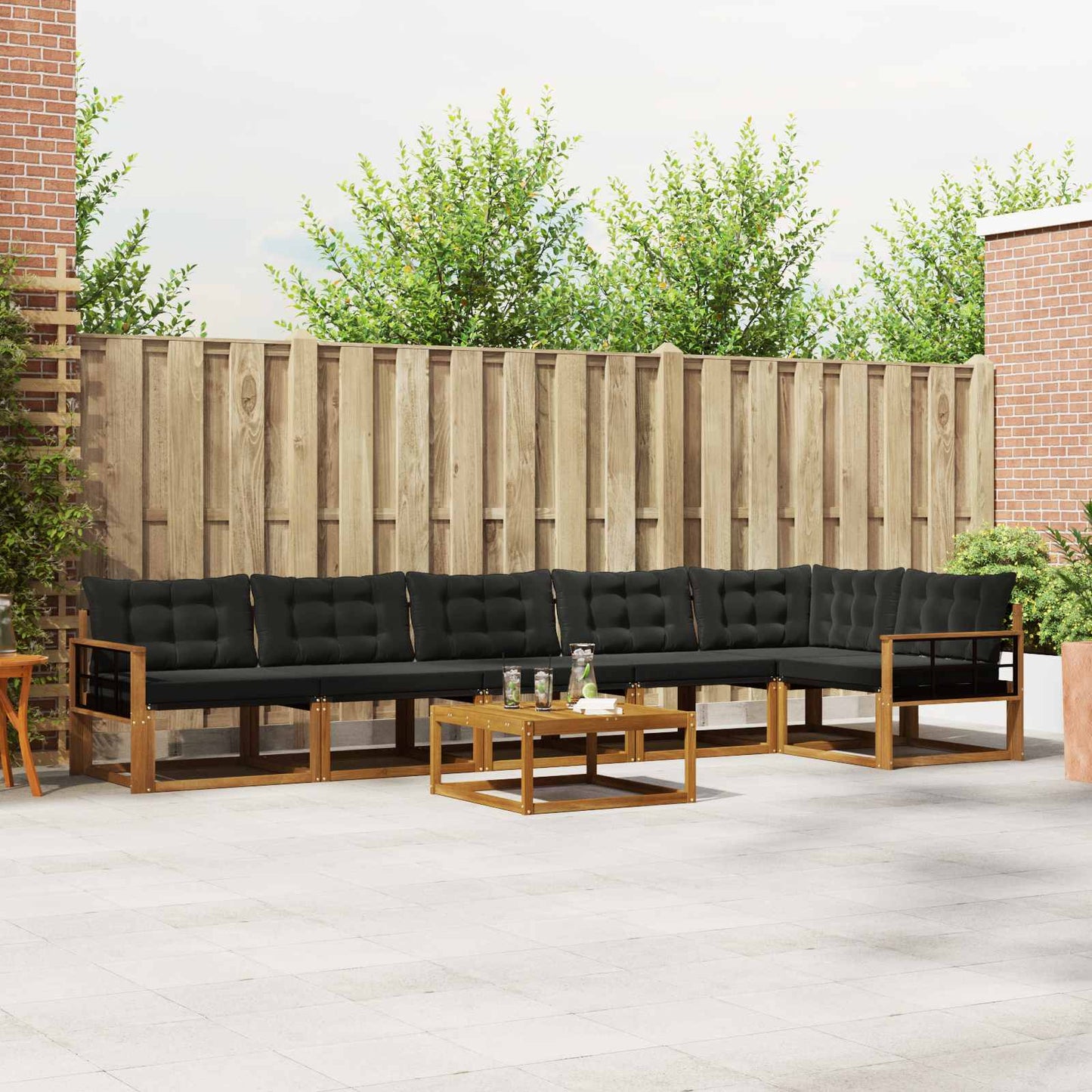 Outdoor-Sofagarnitur mit Kissen 7 pcs Natürlich und Schwarz