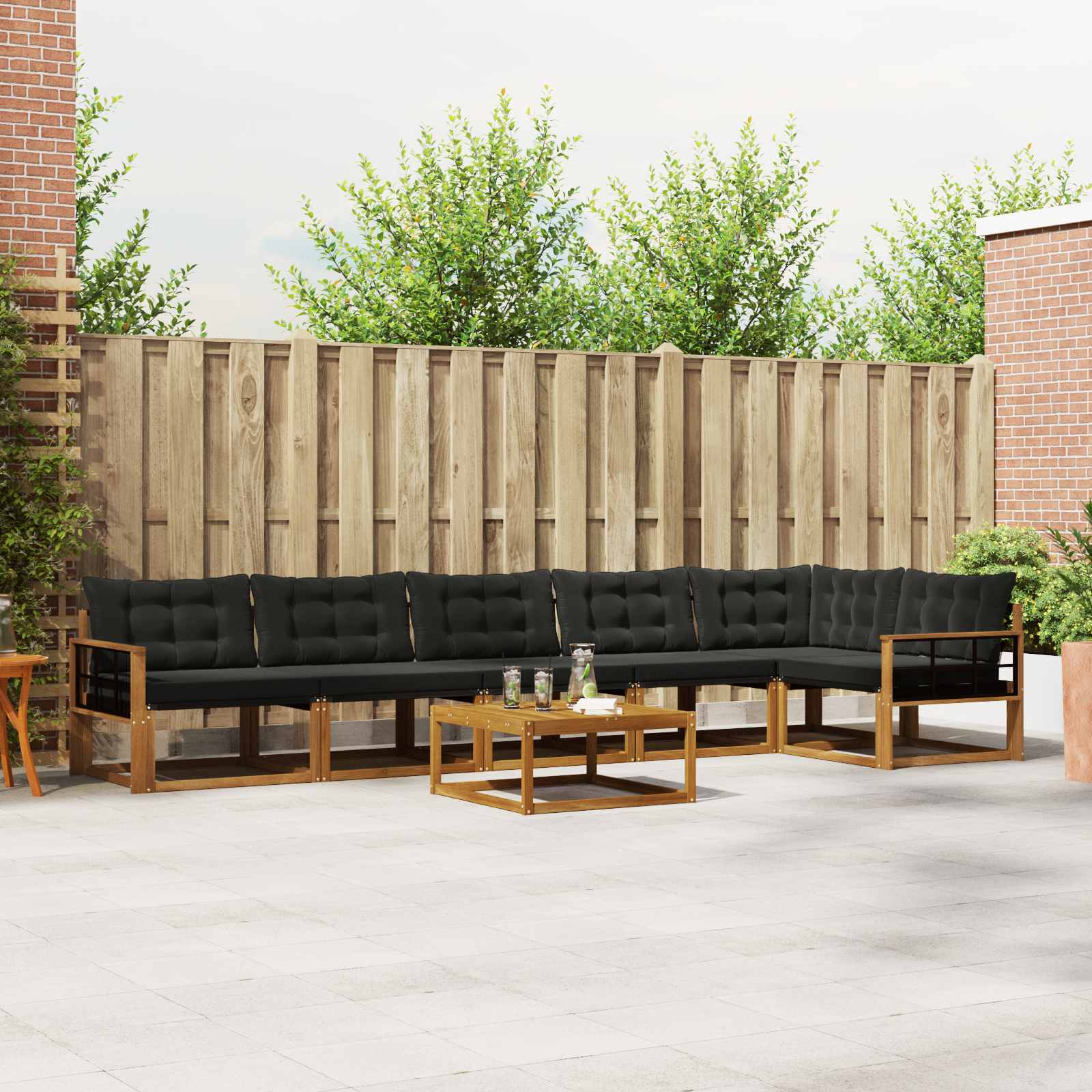Outdoor-Sofagarnitur mit Kissen 7 pcs Natürlich und Schwarz
