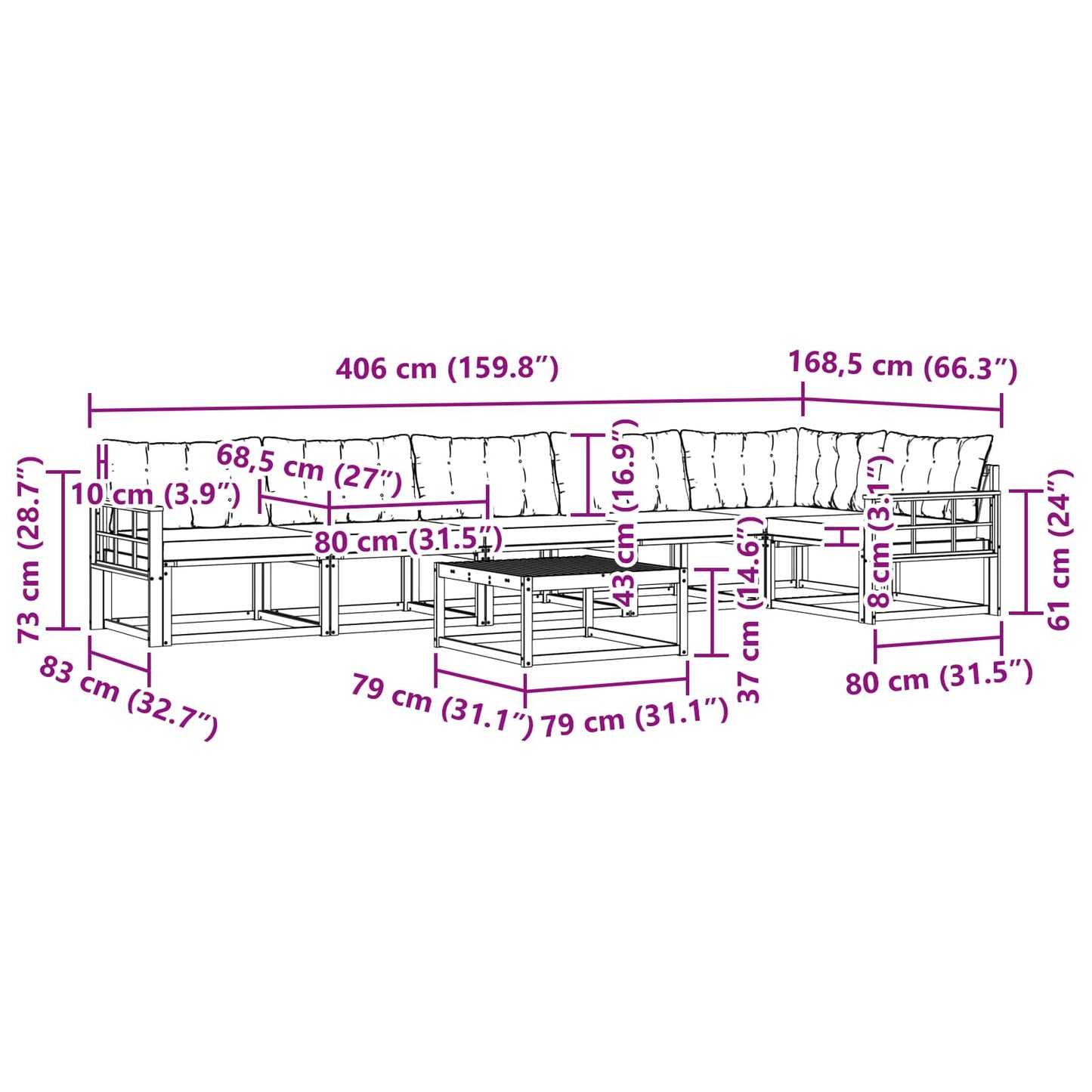 Outdoor-Sofagarnitur mit Kissen 7 pcs Natürlich und Schwarz