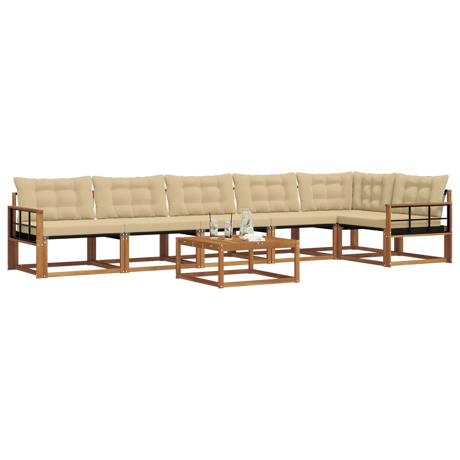 Outdoor-Sofagarnitur mit Kissen 7 pcs Natur und Beige