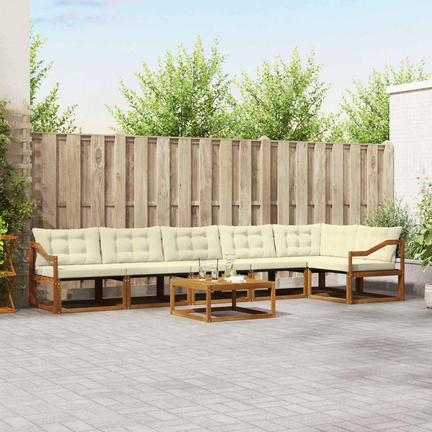 Outdoor-Sofagarnitur mit Kissen 7 pcs Natur und Creme