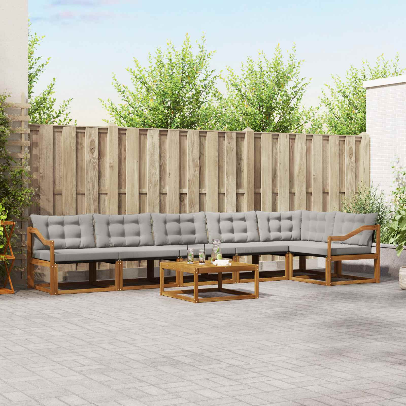 Outdoor-Sofagarnitur mit Kissen 7 pcs Natürlich und Hellgrau