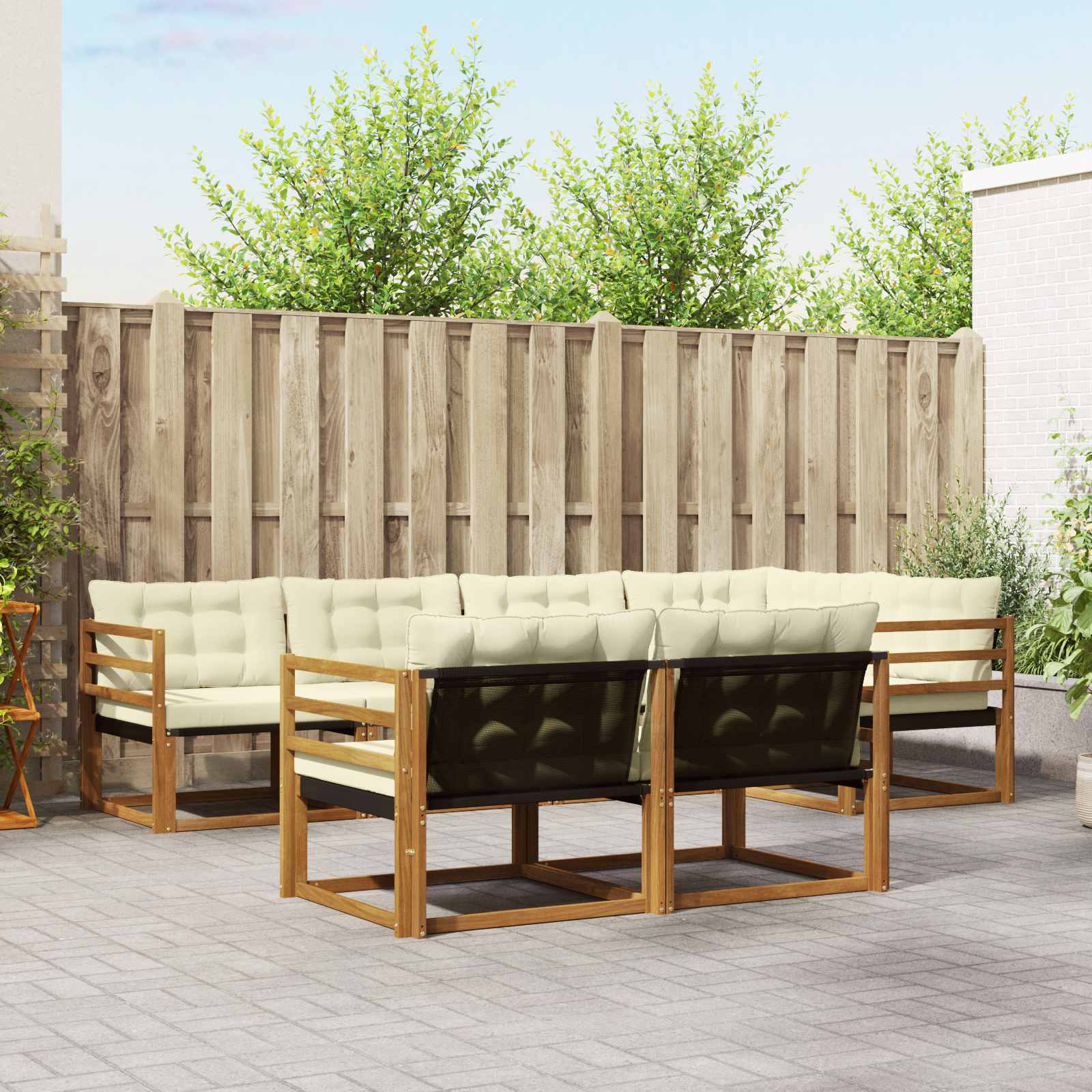 Outdoor-Sofagarnitur 7 stk. Natur und Creme